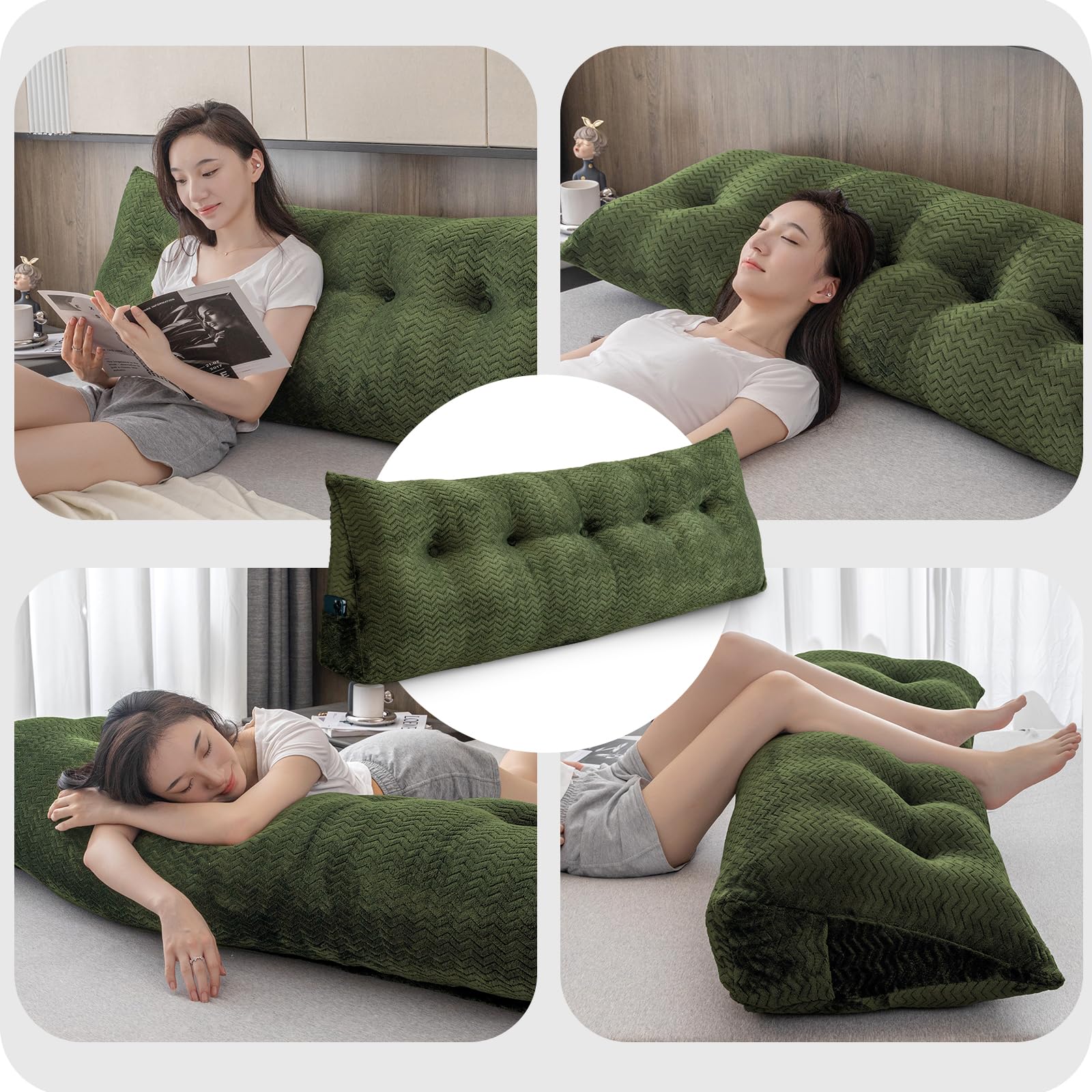 Large Triangular Headboard Wedge Pillow with Removable Cover - Backrest Support for Reading, Lounging & Daybeds | Comfortable Bed Rest Pillow for Sitting Up in Bed