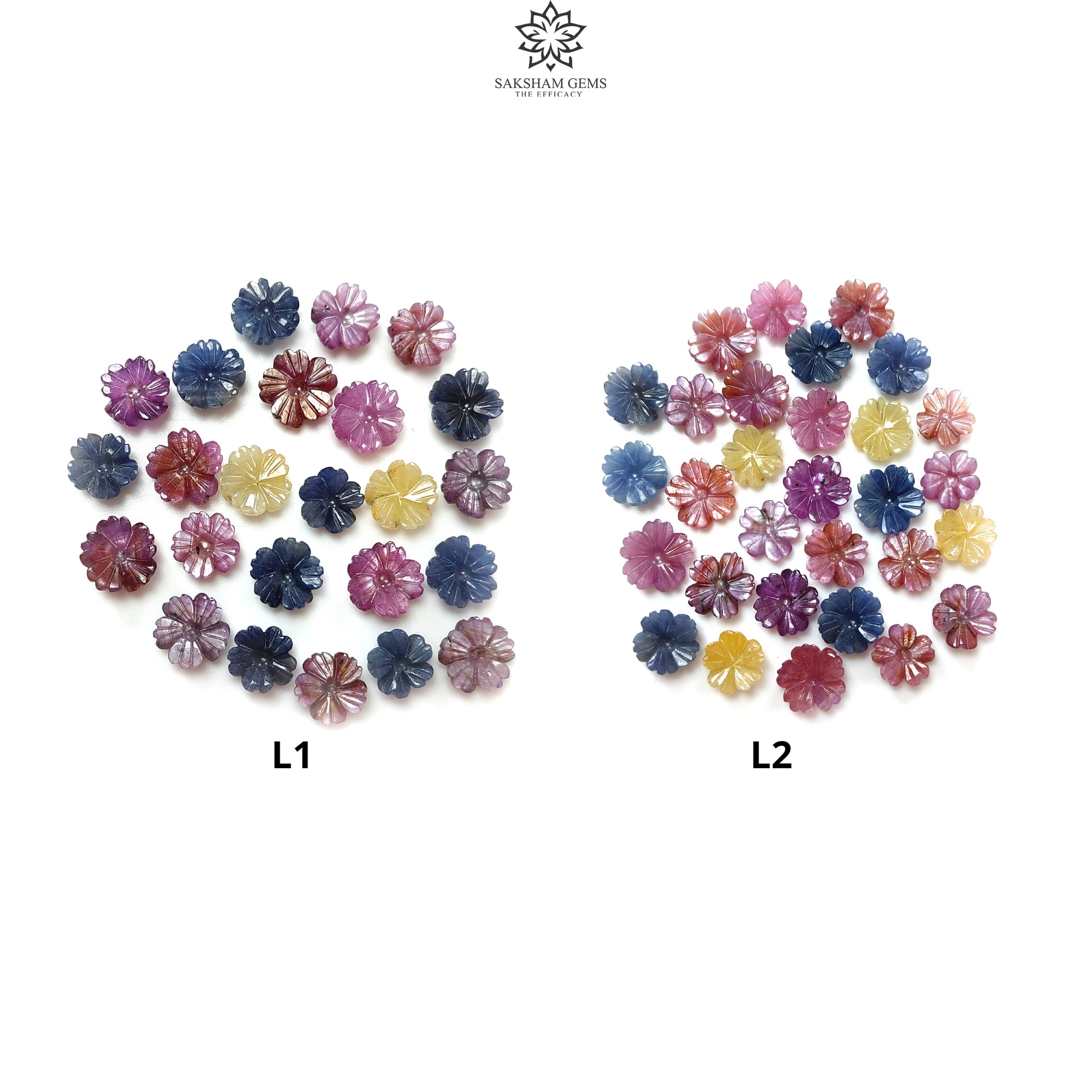 Natural Untreated Bi-Color Sapphire Hand-Carved Flower Gemstone - Multi Sapphire Gemstone Carving for Jewelry Making, Collection & Spiritual Healing
