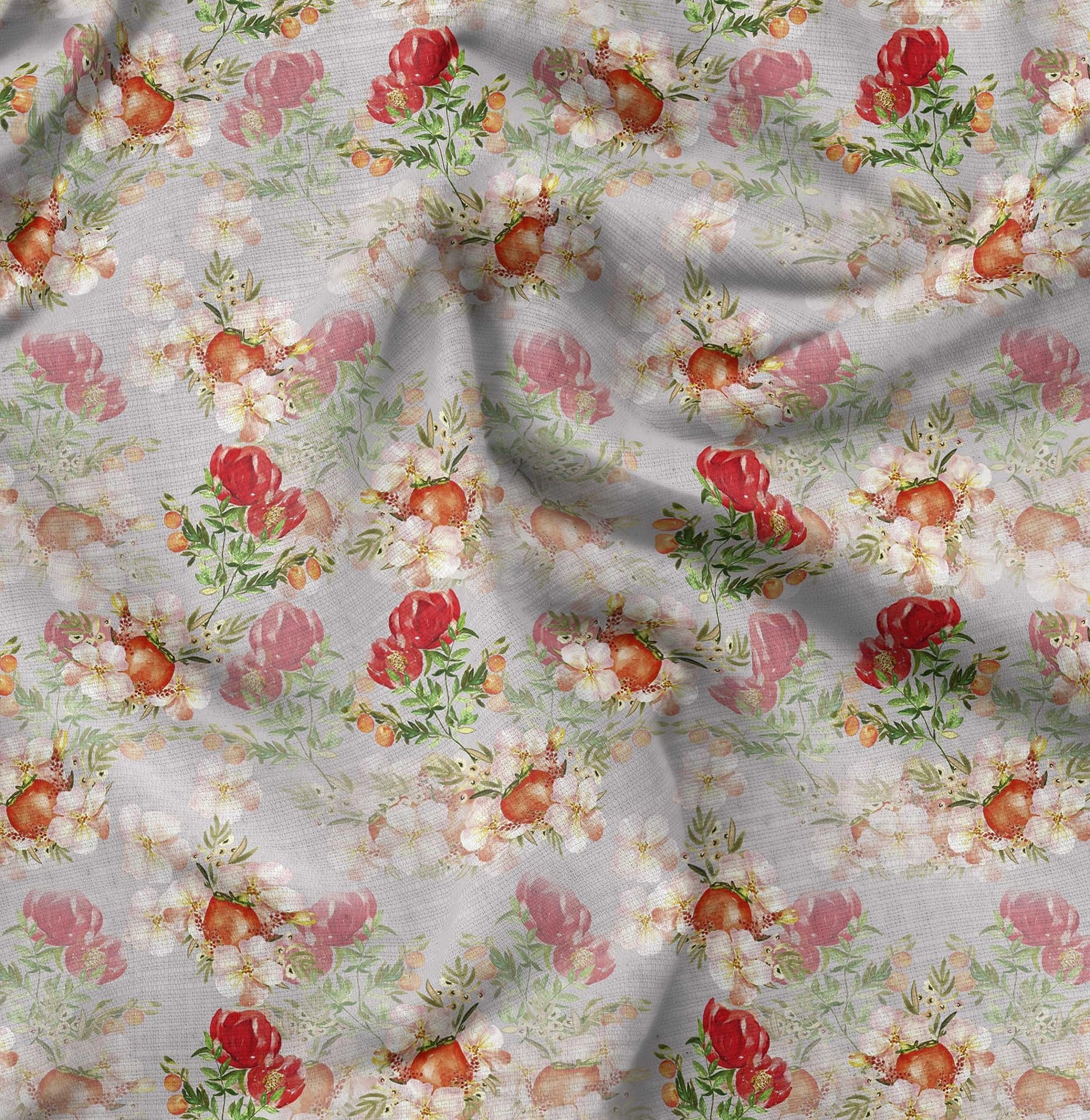 Soimoi Moss Georgette Gray Floral Fabric by The Yard - 42
