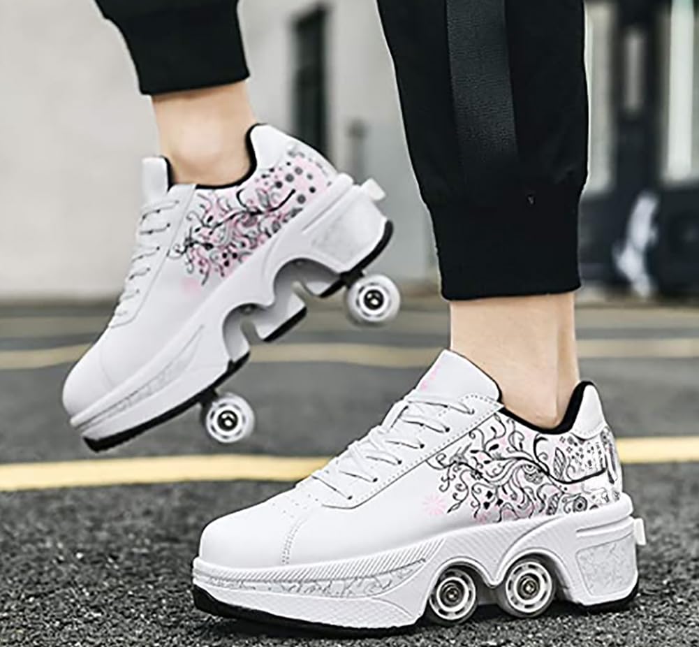 Women's Double-Row Quad Roller Skates - Detachable Wheel Shoes for Girls & Boys | Unisex Skating Shoes for Indoor & Outdoor Fun | Perfect for Rinks, Parks & Street Skating