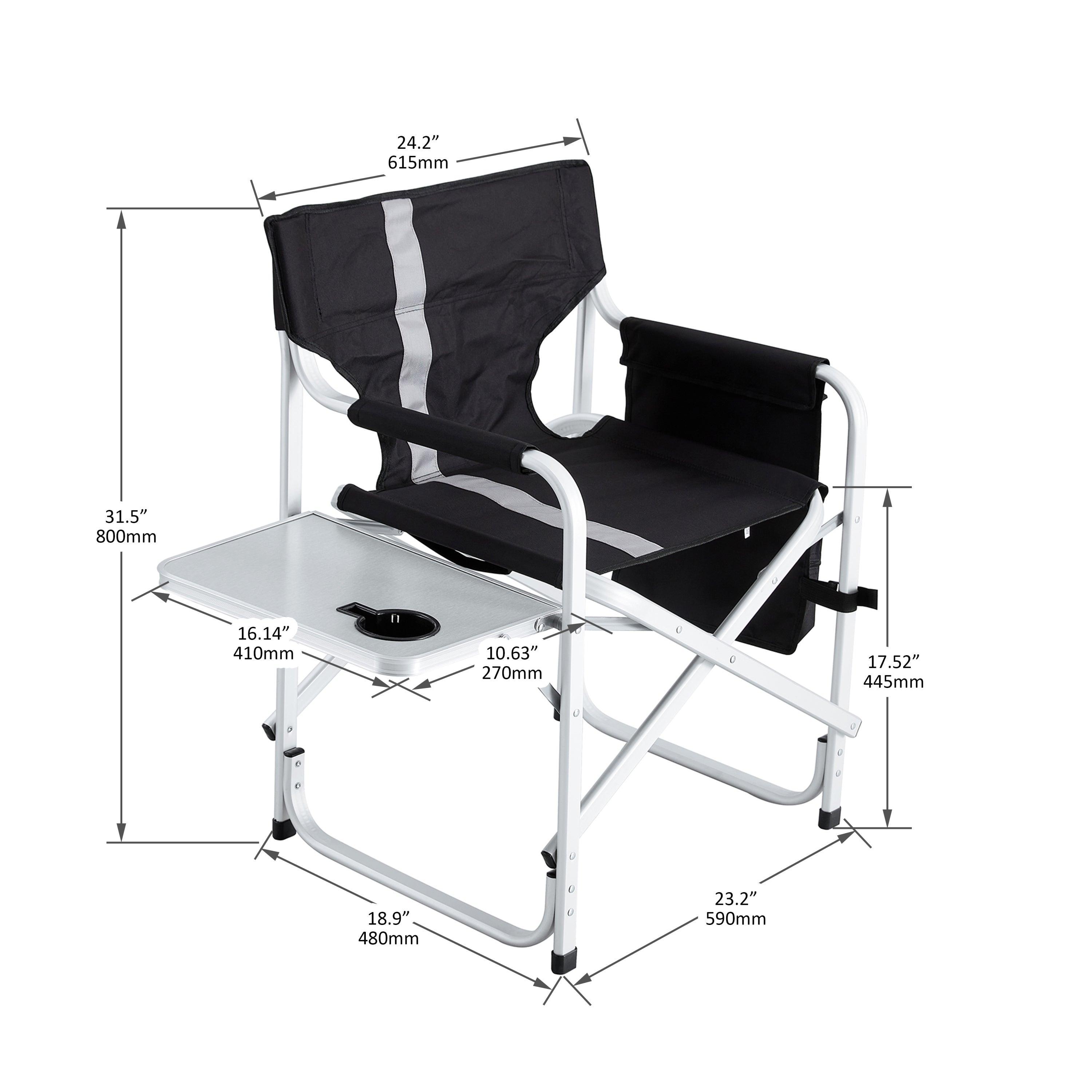 1 Piece Padded Folding Outdoor Chair with Side Table & Storage Pockets - Lightweight Oversized Director's Chair for Camping, Beach, Patio, Picnic & Indoor Use