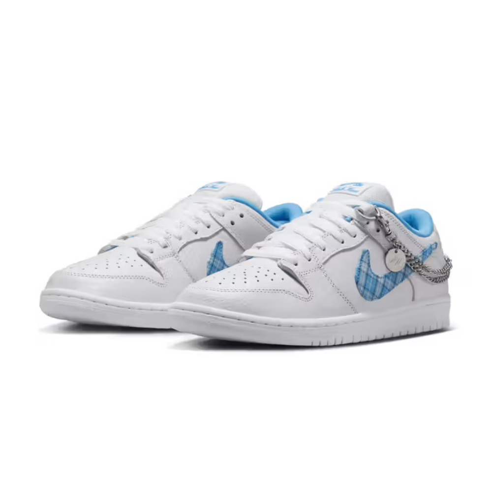 Nike SB Dunk Low Pro Sneakers in White, University Blue, Midnight Navy & Pure Platinum - Perfect for Skateboarding, Casual Wear & Street Fashion