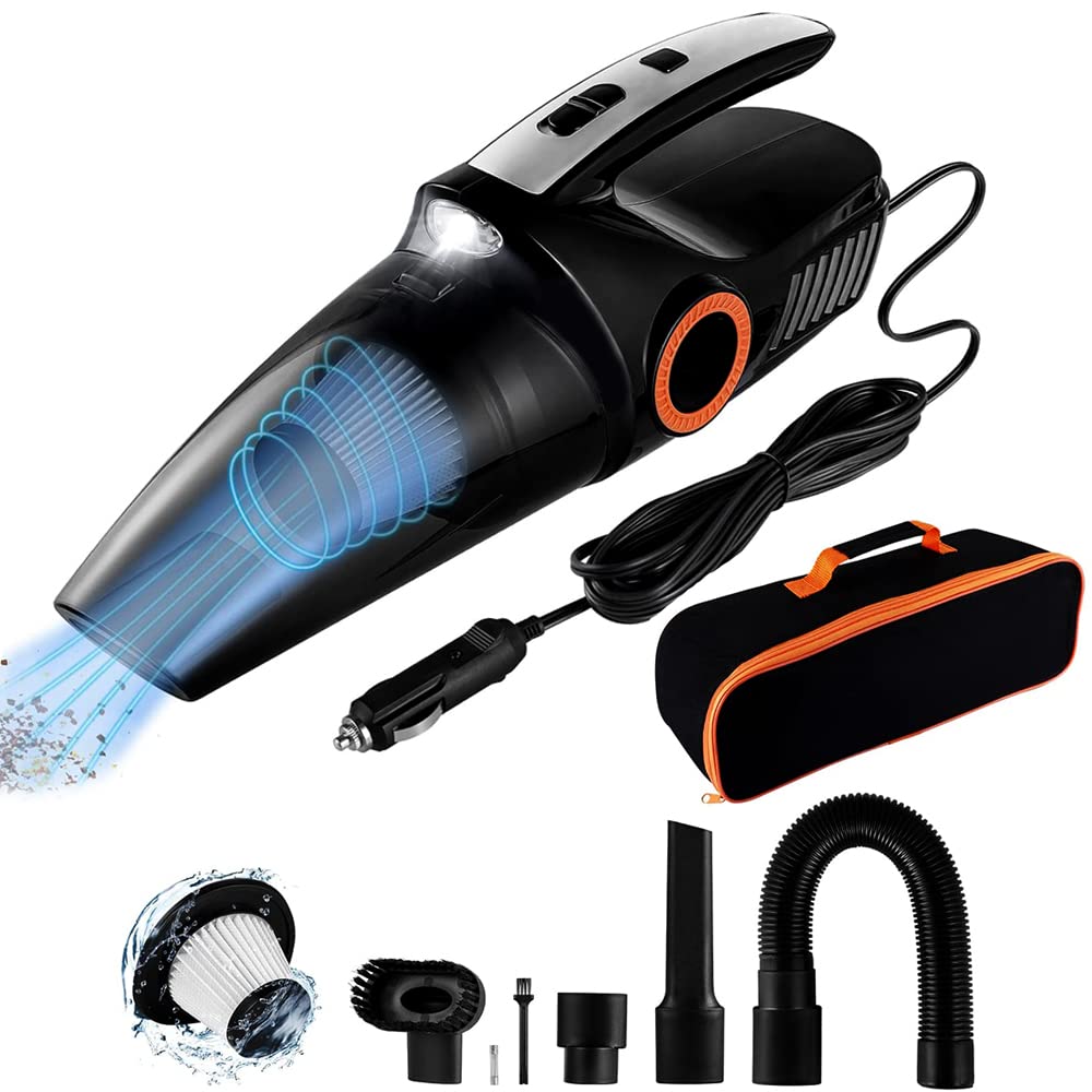 8000Pa High Power Handheld Car Vacuum Cleaner - Mini Portable Wet/Dry Vacuum for Pet Hair & Car Interior Detailing with 15ft Cord & LED Light | Perfect for Car Cleaning, Home Use, and Pet Hair Removal