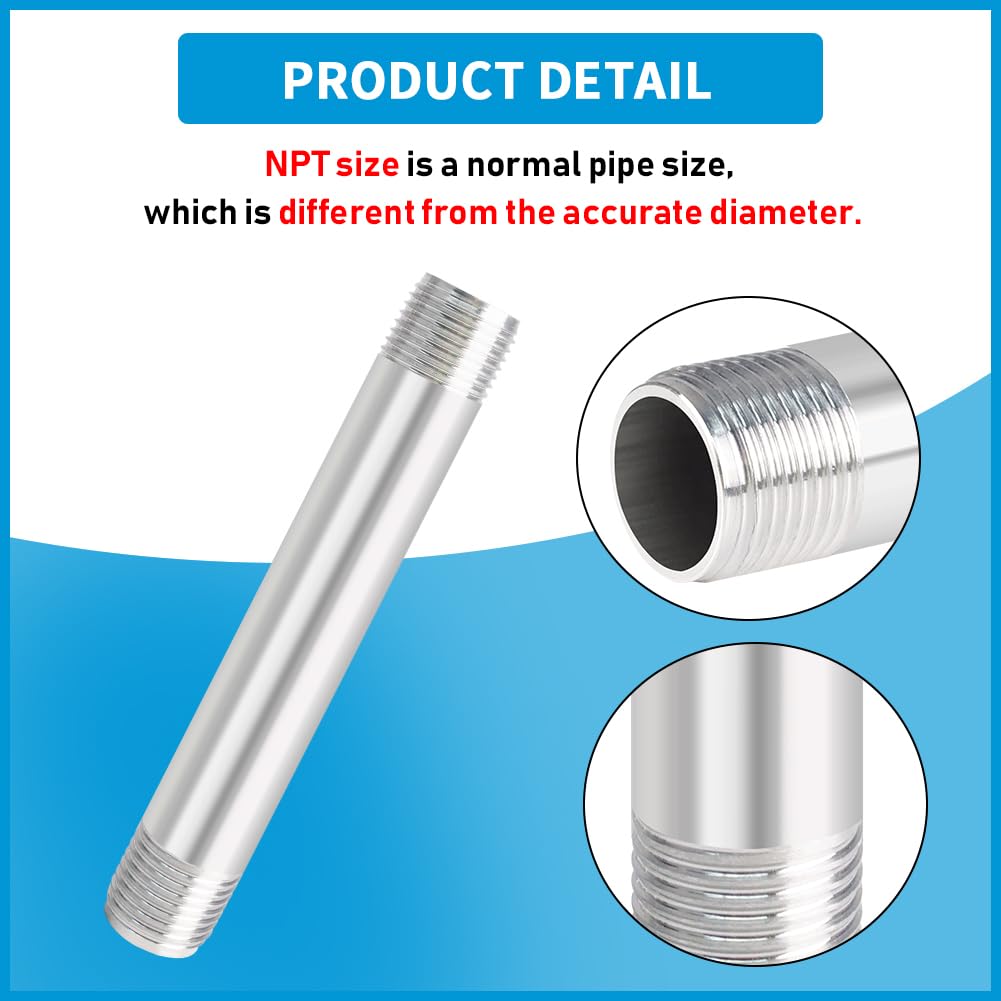 Quickun 304 Stainless Steel Nipple Pipe Fitting - 1/2