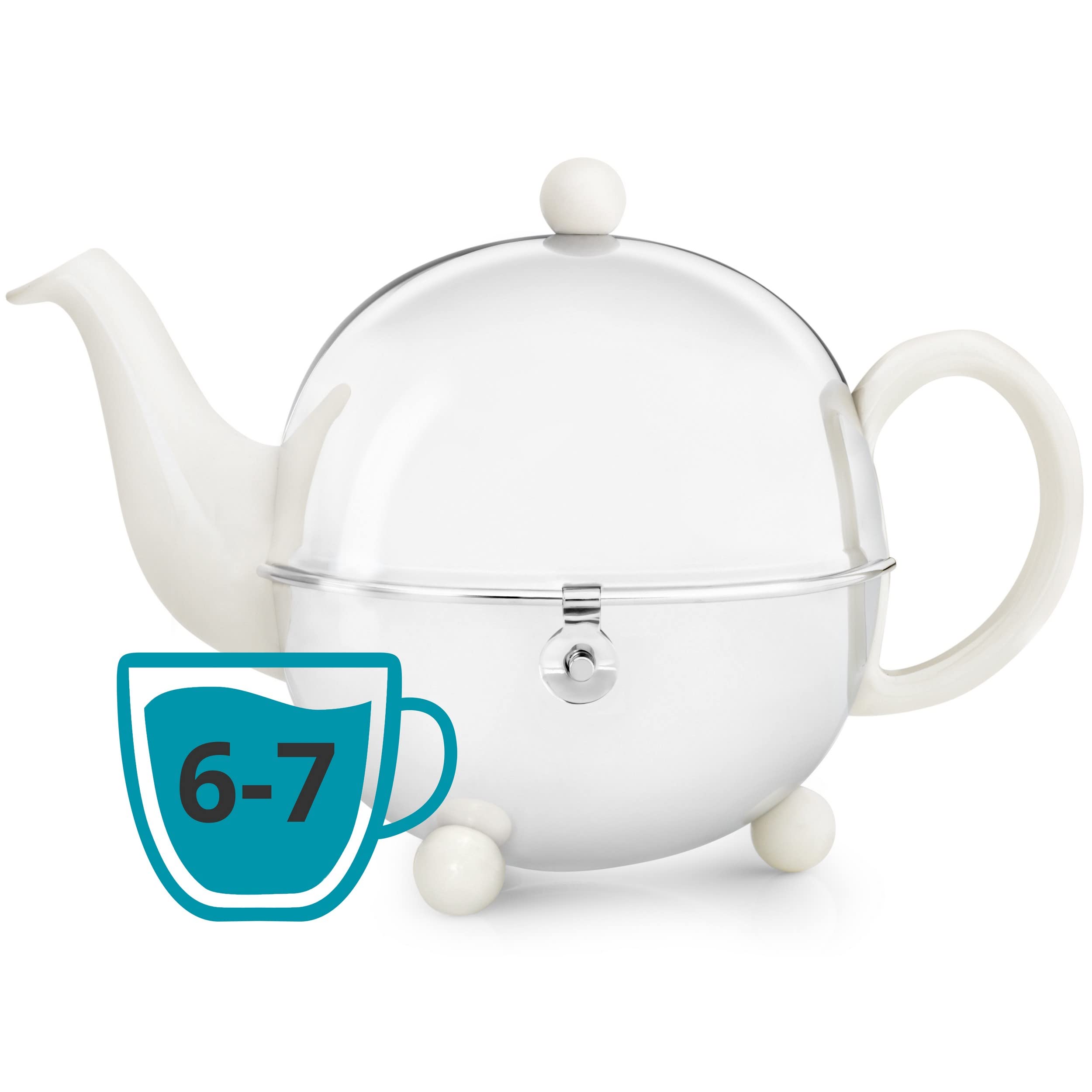 Premium Ceramic & Stainless Steel Teapot - 42oz (5.5 Cup) Capacity, Spring White - Elegant Tea Brewing Pot for Afternoon Tea, Tea Parties & Home Decor