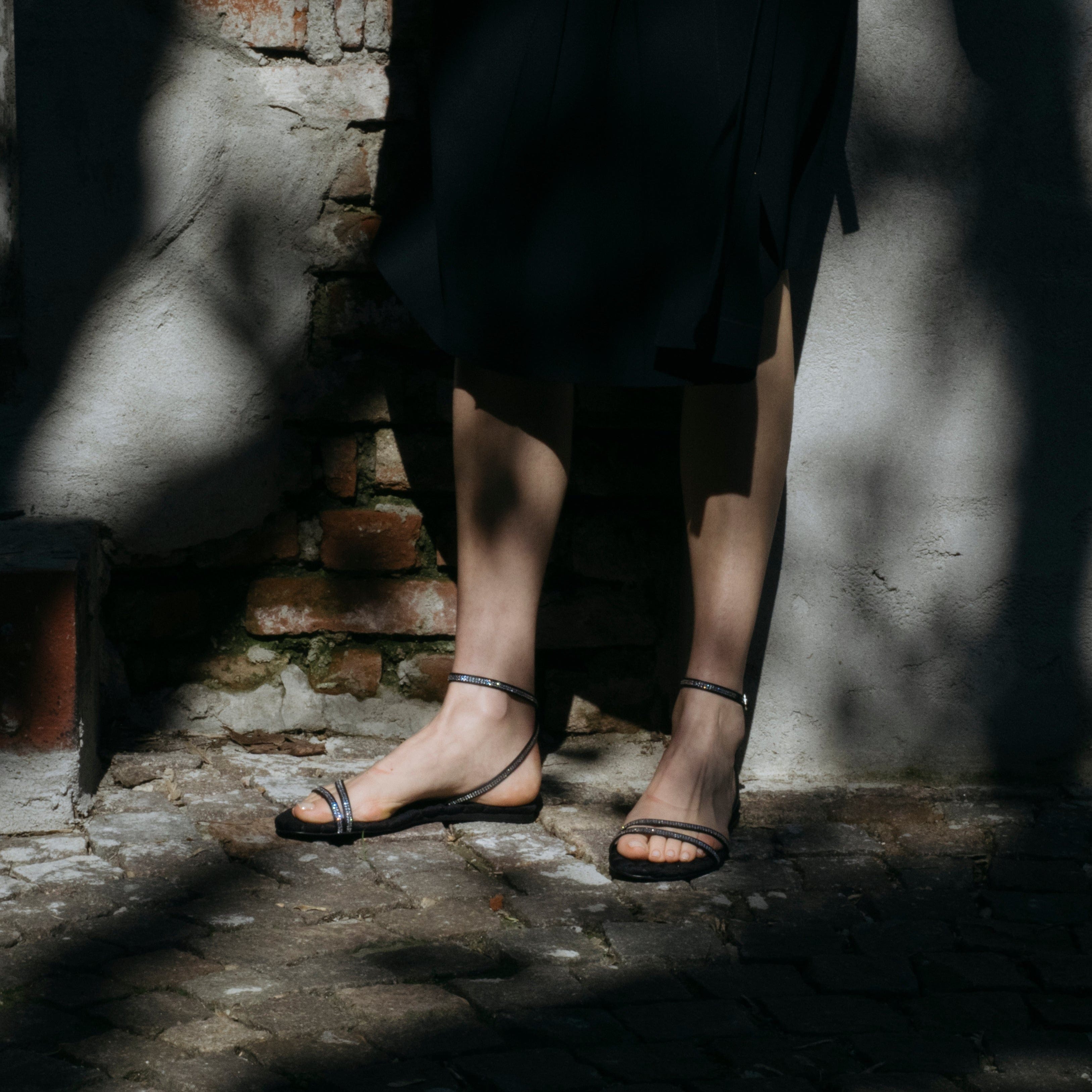 Faye Vegan Cotton Cushioned Sandals for Women - Black Crystal Embellished Comfortable Summer Slides | Perfect for Beach, Vacation & Casual Outfits