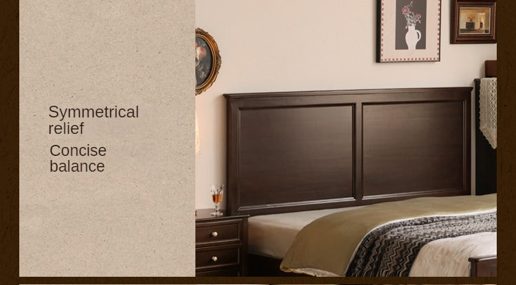 Solid Poplar Wood Bed - Modern American Retro High Back Bed Frame for Bedroom, Guest Room & Master Suite