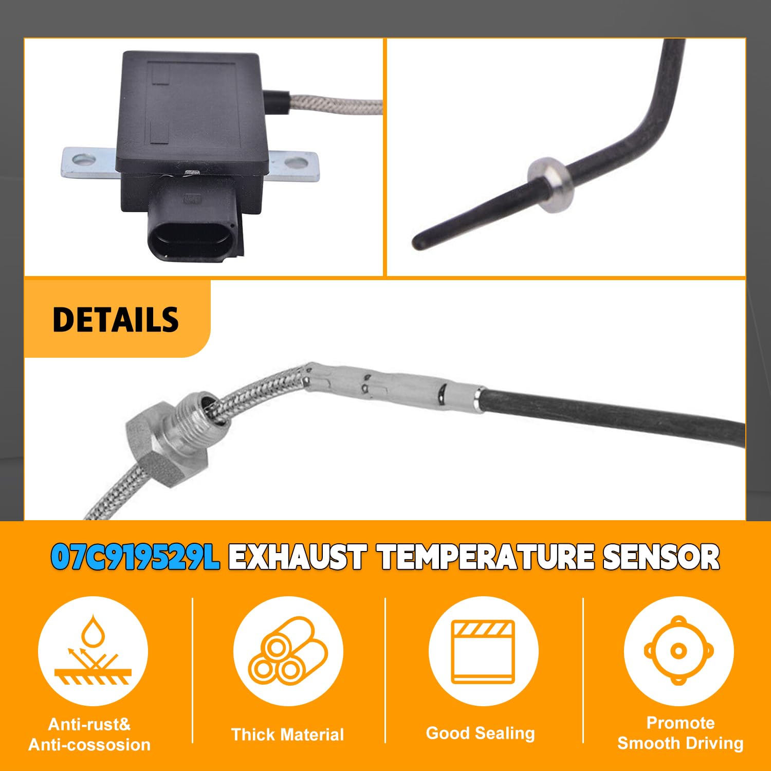 PANGOLIN 07C919529L Exhaust Temperature Sensor Compatible with Bentley Continental & Flying Spur (2004-2018) - Replaces OE 07C919529A/C/E/G/J/L | High-Performance Engine Protection for Luxury Car Maintenance & Performance Tuning