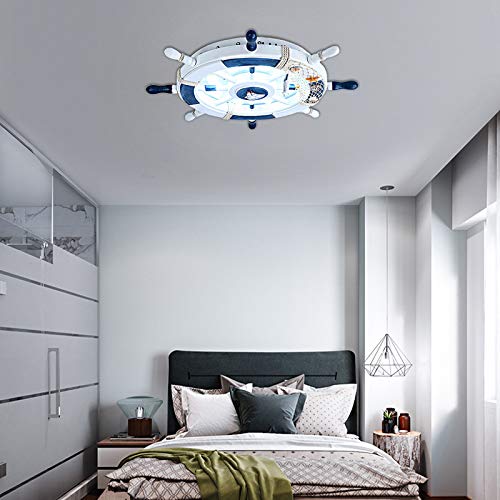 Nautical 8-Bulb LED Flush Mount Ceiling Light with Wood Shade - Modern Flushmount Lighting for Boys Room, Kids Bedroom & Kindergarten - White | Perfect for Coastal, Nautical or Children's Themed Decor