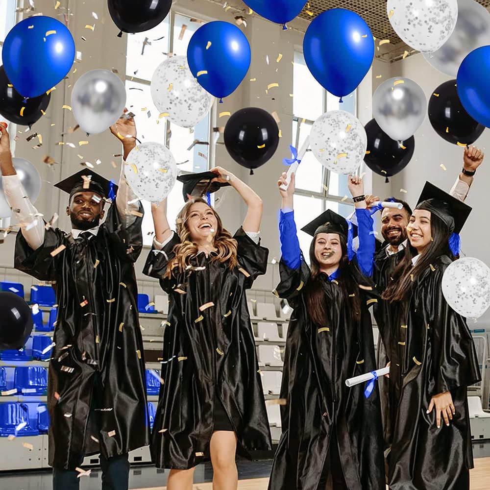 Royal Blue Black Balloons Kit - 12 Inch Blue Black Silver Balloons (55 Piece) with Navy Blue Silver Confetti - Perfect for Boy Birthday Party, Gaming Party, Baby Shower & Graduation Decorations - Great for Themed Events, Photo Backdrops and Celebration Decor