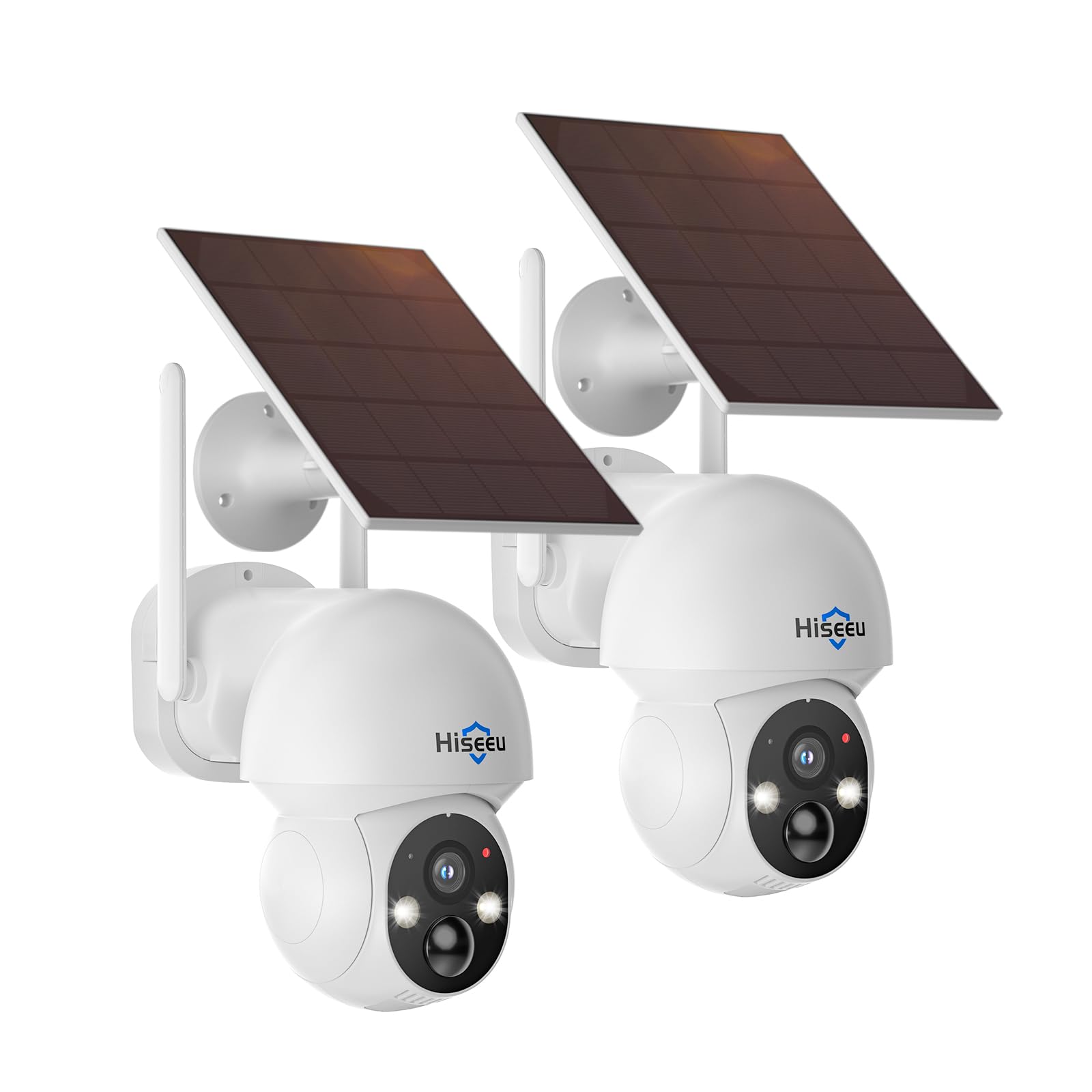 Hiseeu 4MP Solar Security Camera Wireless WiFi Outdoor - 2 Pack, 360° PTZ View, PIR Motion Detection, Color Night Vision, IP66 Weatherproof, 2-Way Audio, 2.4G WiFi, No Monthly Fee - Ideal for Home Security, Yard Monitoring & Business Surveillance