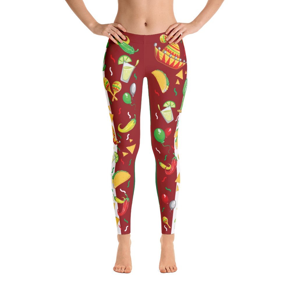 Women's Cinco De Mayo Fiesta Mexican Flag Leggings - USA Made Stretchy Yoga Pants for Festivals, Parties & Workouts