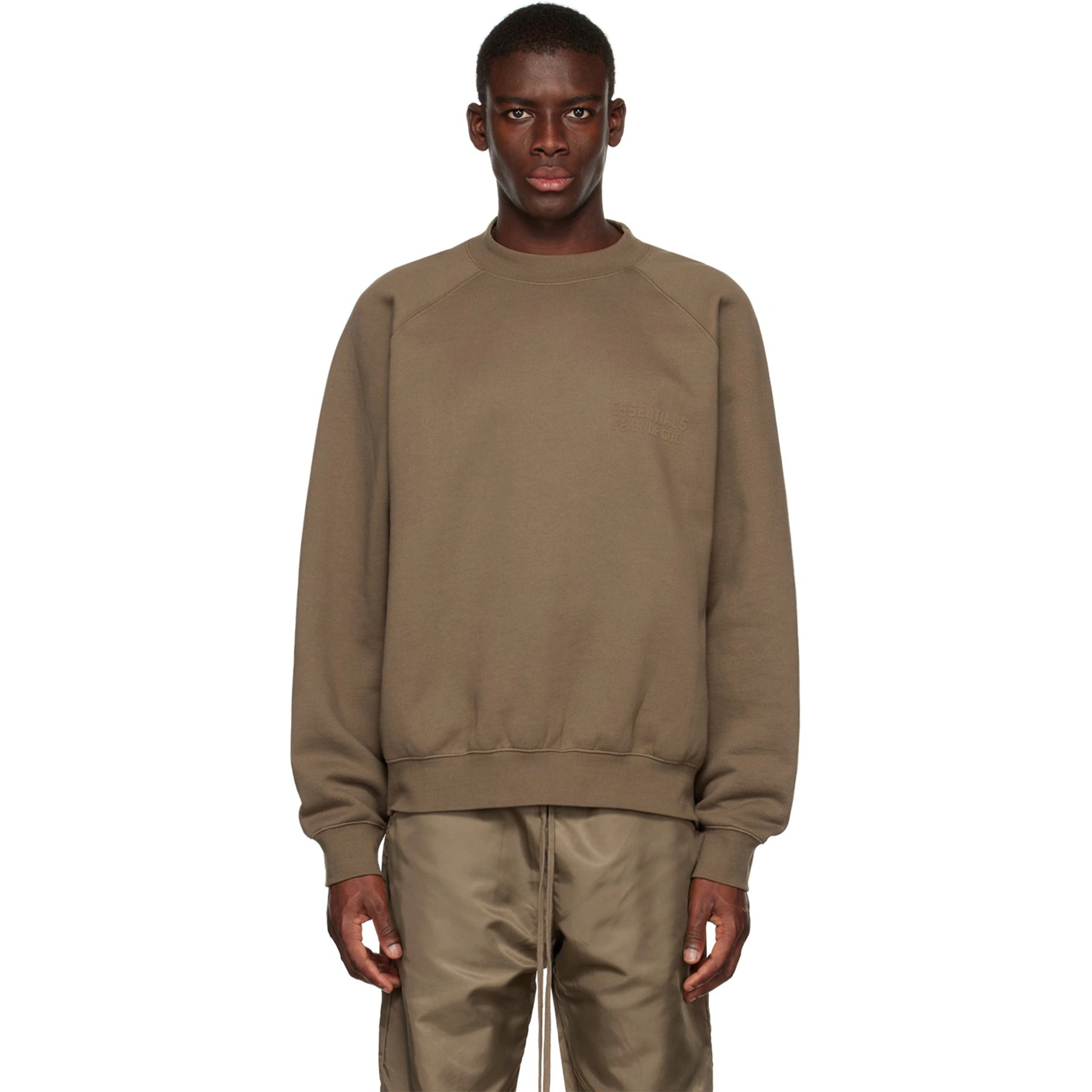 Fear of God Essentials Wood Crewneck Sweatshirt (FW22) - Men's Casual Pullover for Streetwear & Loungewear