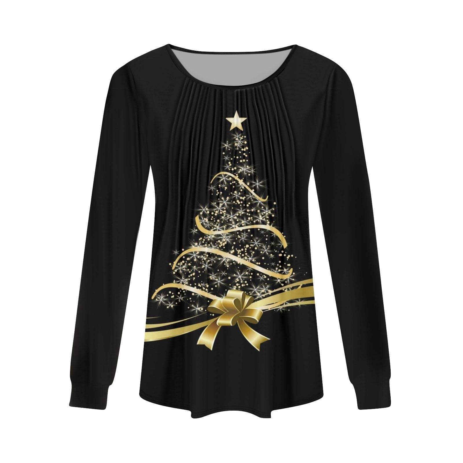 2024 Christmas Print Women's Long Sleeve Shirts - Casual Loose Fit Crewneck Blouse Plus Size Tees for Holiday Parties & Winter Outfits