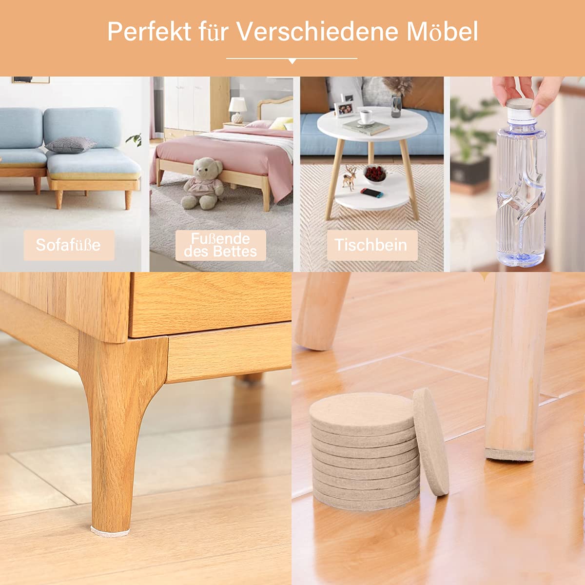Artudatech 1 Inch Beige Self-Adhesive Furniture Felt Pads - 160 Pieces for Hardwood Floors, Chairs & Tables - Protect Floors from Scratches & Noise