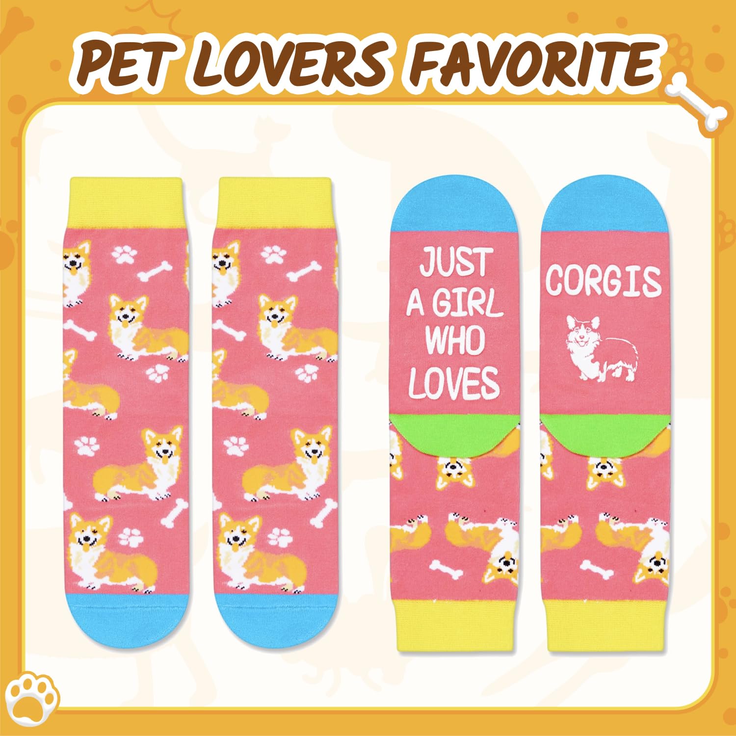 HappyPop Funny Corgi Socks for Women, Teens & Kids - Cute Dog Lover Gifts for Christmas, Birthday - Soft & Comfortable Novelty Socks for Daily Wear, School, Home & Gifts