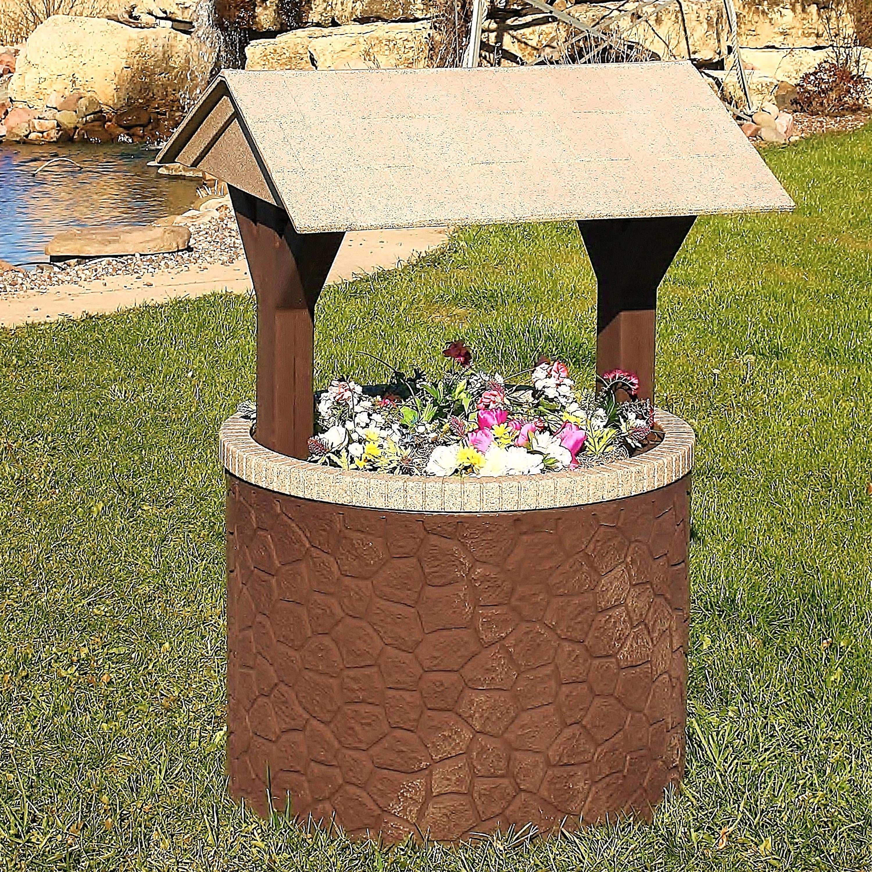 Durable Wishing Well Planter Cover with Base and Roof - Decorative Garden Tank Top for Septic System - Perfect for Outdoor Landscaping, Yard Decor, and Garden Accents