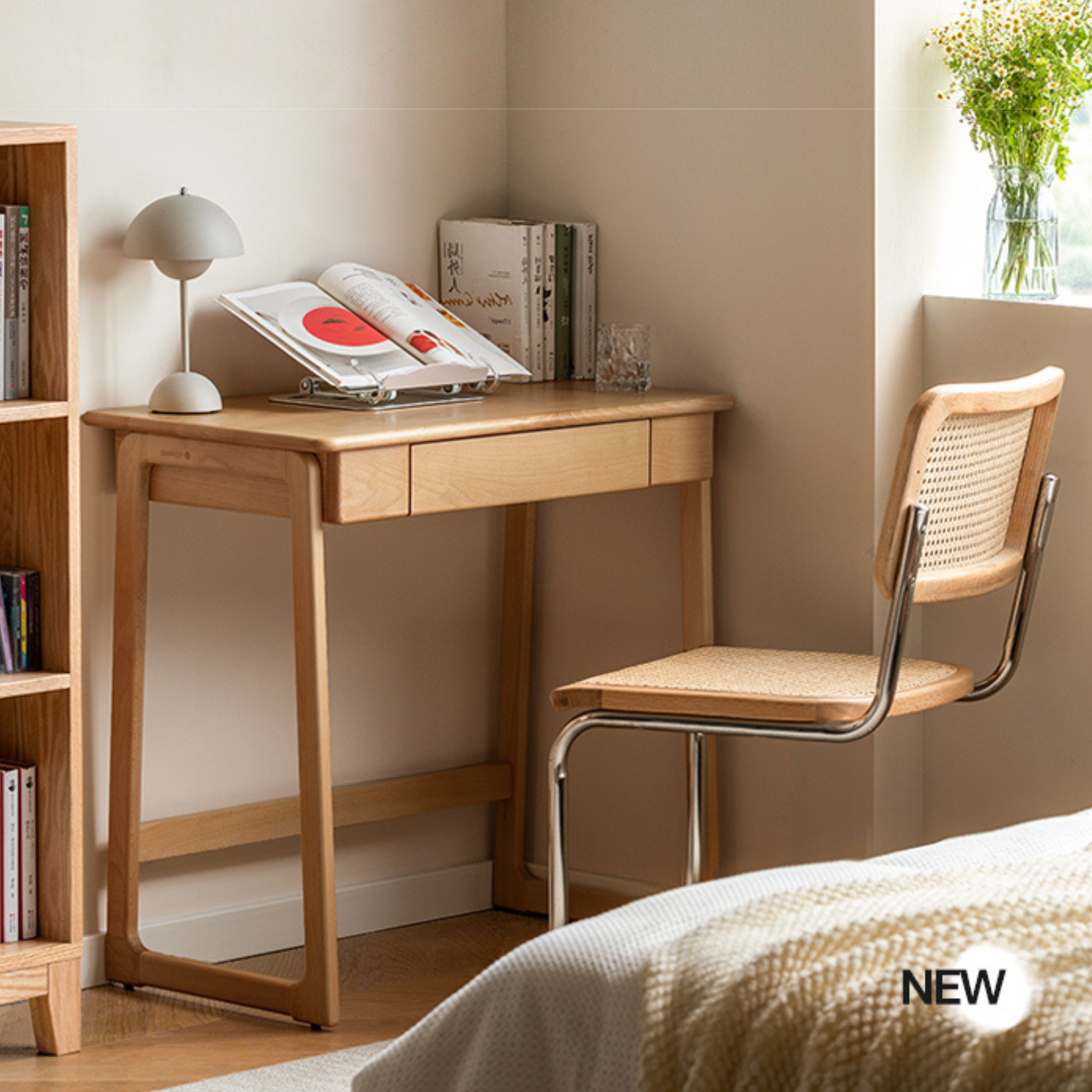 Solid Beech Wood Small Desk - Compact & Sturdy Home Office Desk for Study, Work, or Dorm Room - Perfect Workspace Solution for Small Spaces