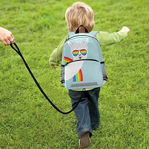 Funny Rainbow Llama Toddler Backpack with Safety Leash - Cute Alpaca School Bag for Boys & Girls | Kindergarten, Preschool & Travel Backpack with Reflective Stripes & Chest Clip | Perfect for Daycare, Outdoor Adventures & Daily Use