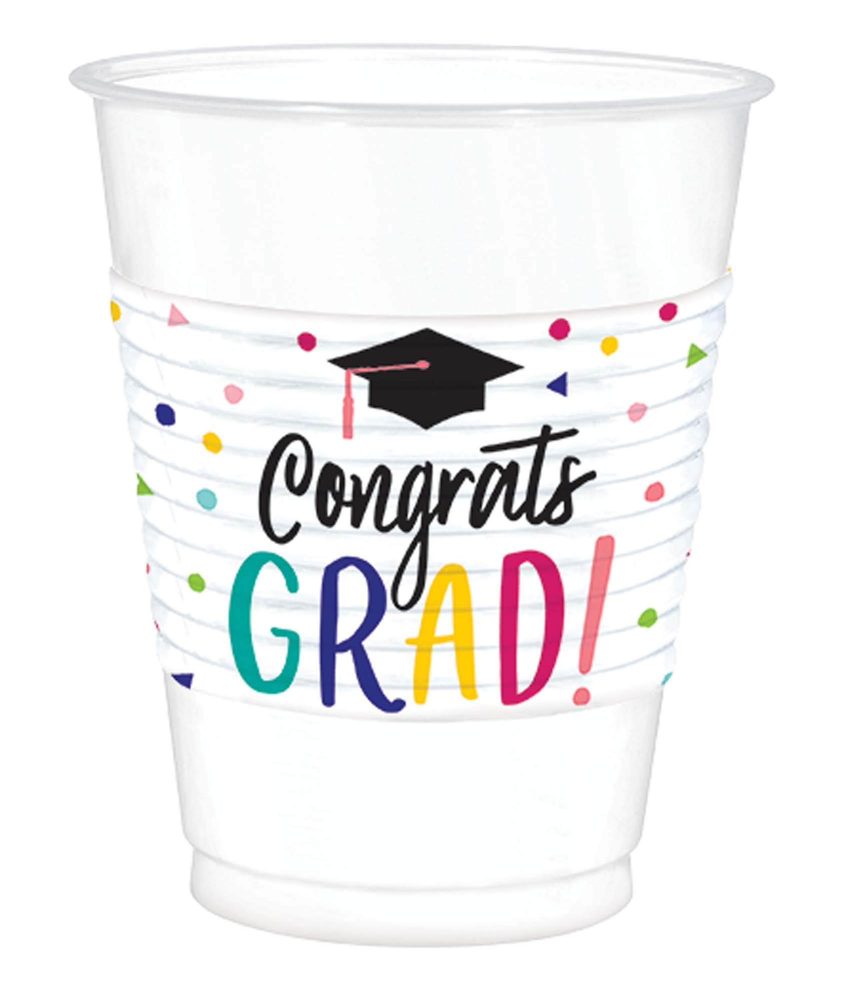 16oz White Plastic Graduation Cups - 25 Pack | Bulk Disposable Party Cups for Graduation Celebrations, Parties & Events
