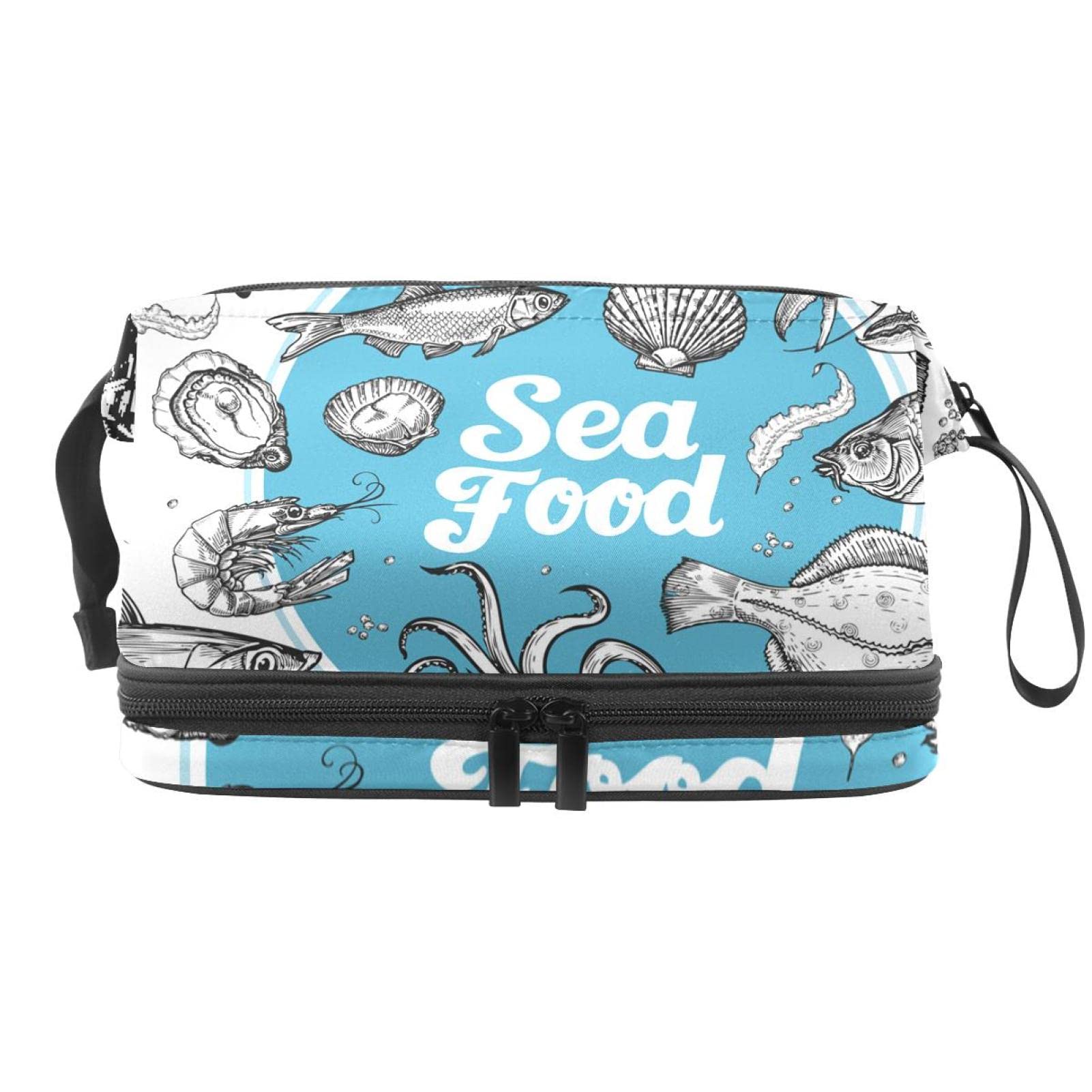 Large Waterproof Makeup Bag for Travel - Spacious Cosmetic Organizer with Seafood Ocean Fish Design, Women's Toiletry Bag for Vacation, Gym & Daily Essentials Storage
