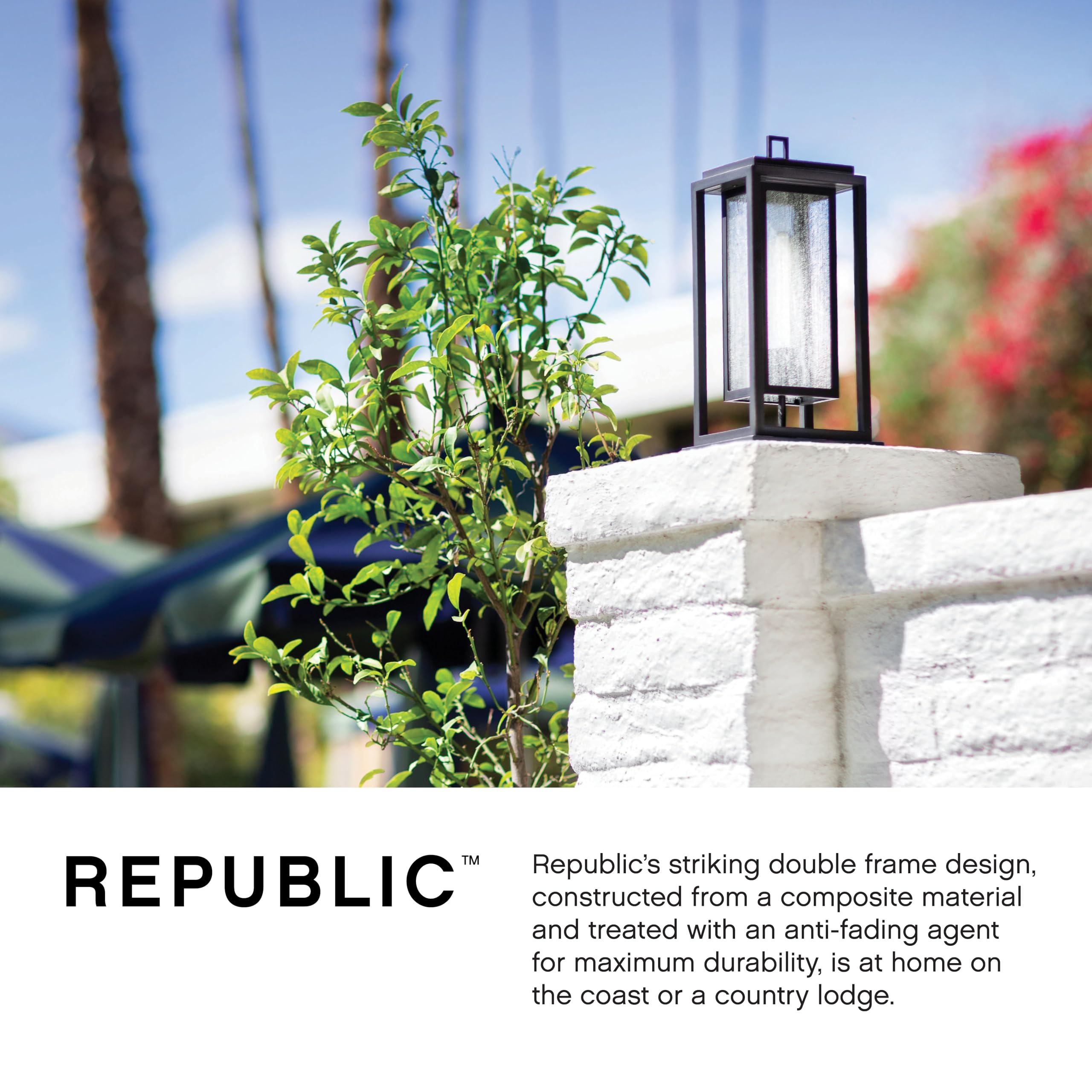 Hinkley Republic Medium Pier Mount Outdoor LED Lantern with Clear Seedy Glass Panes - Durable Composite Construction, Anti-Fading Satin Nickel Finish - Perfect for Porch, Patio, and Garden Lighting