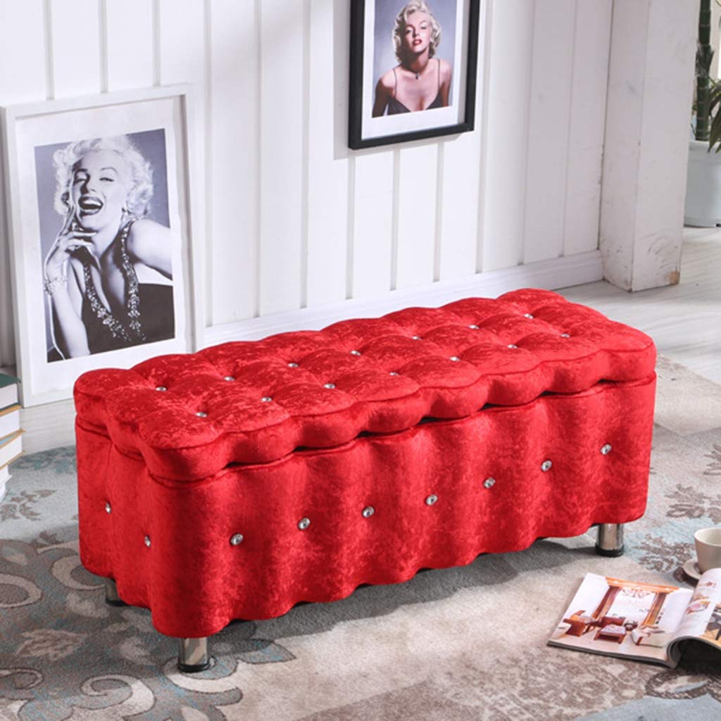 XCJ Ottoman Storage Box - Foldable Blanket Box, Space-Saving Bench with Seat & Chest - 400lb Capacity (Red, 40