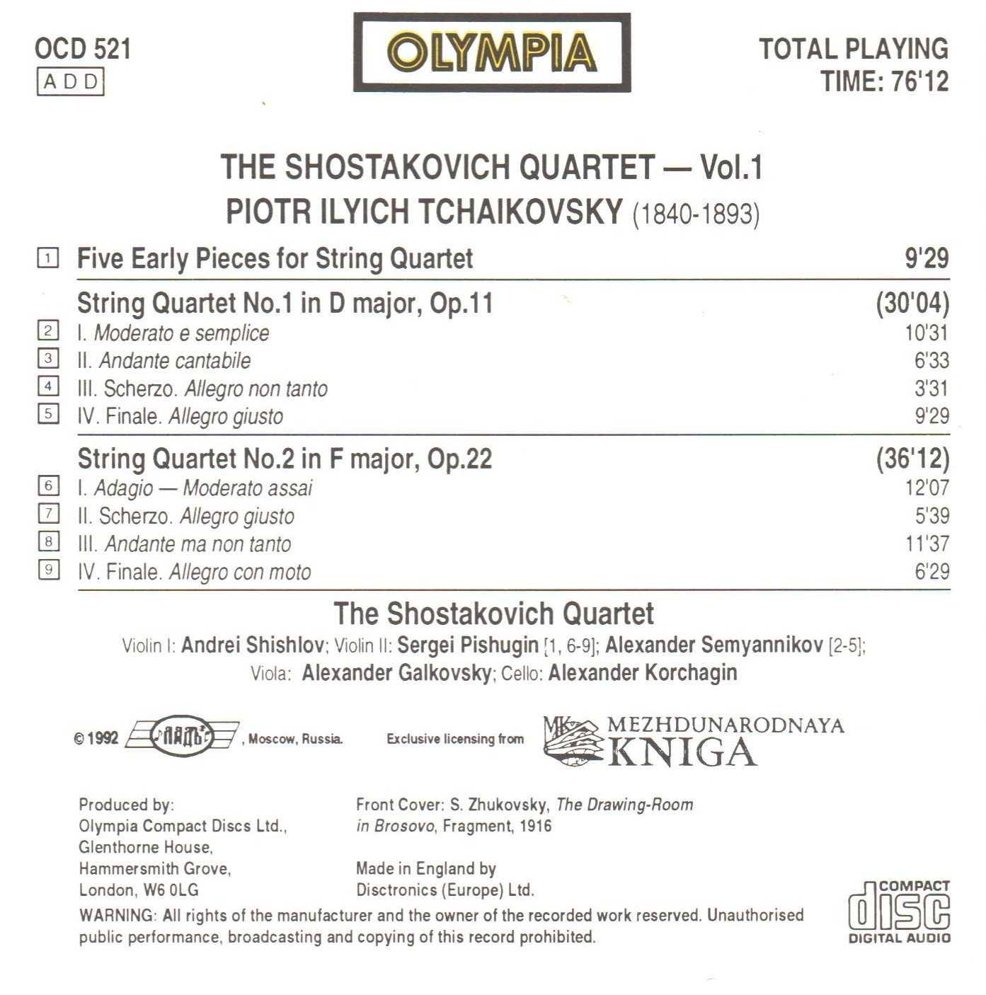 Tchaikovsky String Quartets Nos. 1 & 2 - 5 Early Pieces for String Quartet | Classical Music CD for Home Listening & Dinner Parties