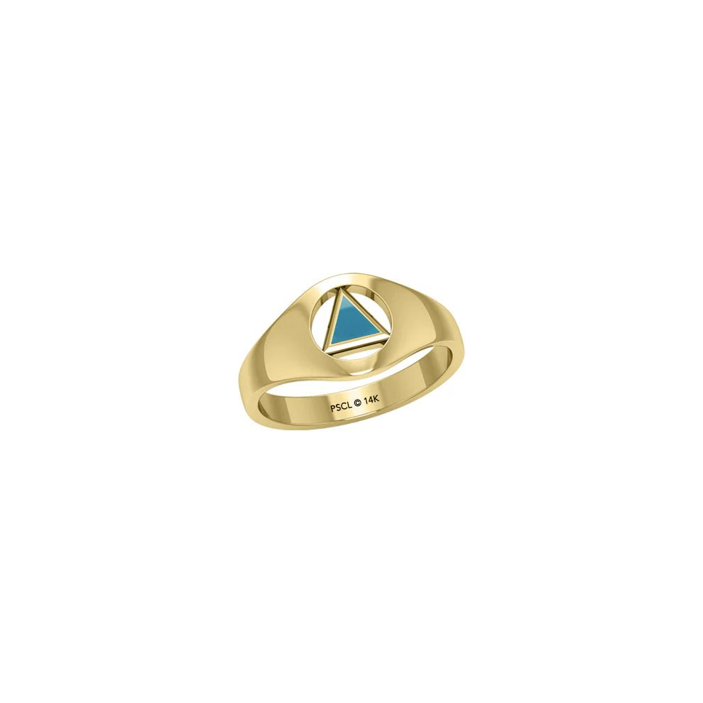 14K Solid Yellow Gold Ring with Inlaid Recovery Symbol - AA Sobriety Jewelry for Addiction Recovery & 12 Step Programs - Perfect Gift for Sobriety Anniversary, Birthday or Special Occasion