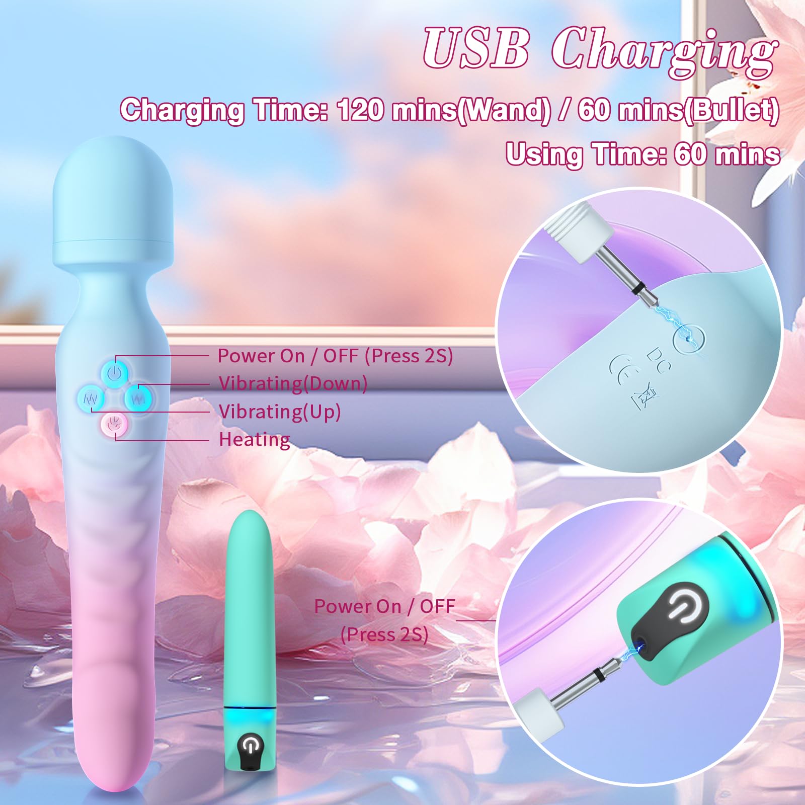 G Spot Vibrator Wand & Bullet Vibrator Set - 7 Speed Waterproof Rechargeable Clitoral Stimulator for Women, Couples & Solo Play - Perfect for Bedroom Fun, Romantic Nights & Self-Care Moments