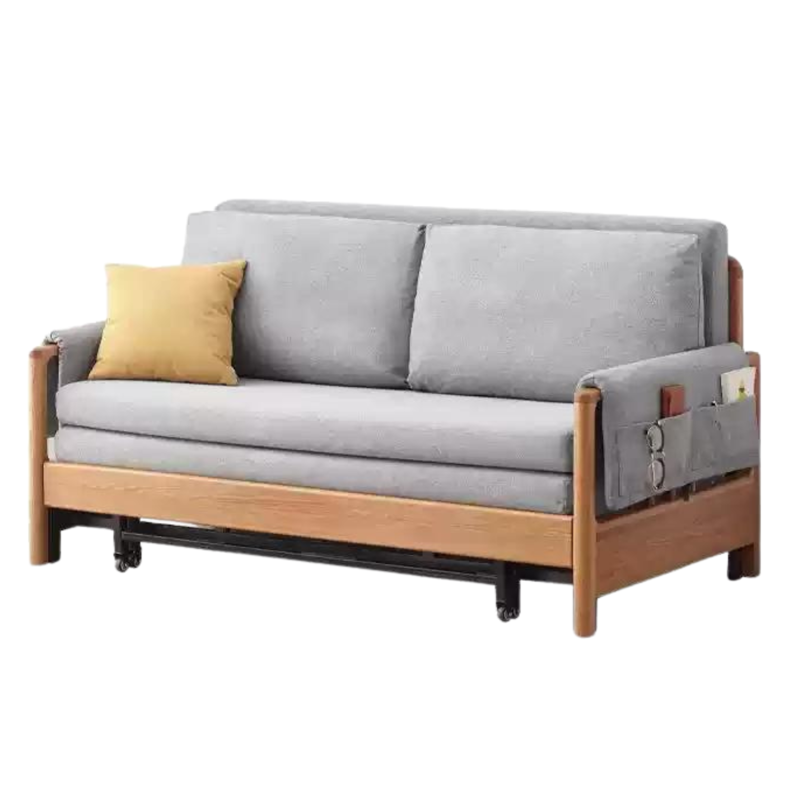 59.8x33.4x34.2 inch / 152x85x87cm / Natural wood  color / three-fold sofa bed (matte gray)