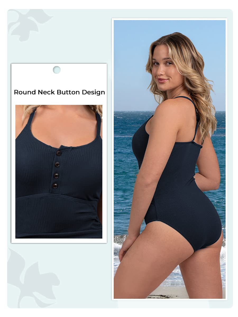 Women's Ribbed One Piece Swimsuits - Button Up Retro Bathing Suit with Tummy Control | Perfect for Beach Vacations, Pool Parties & Summer Getaways