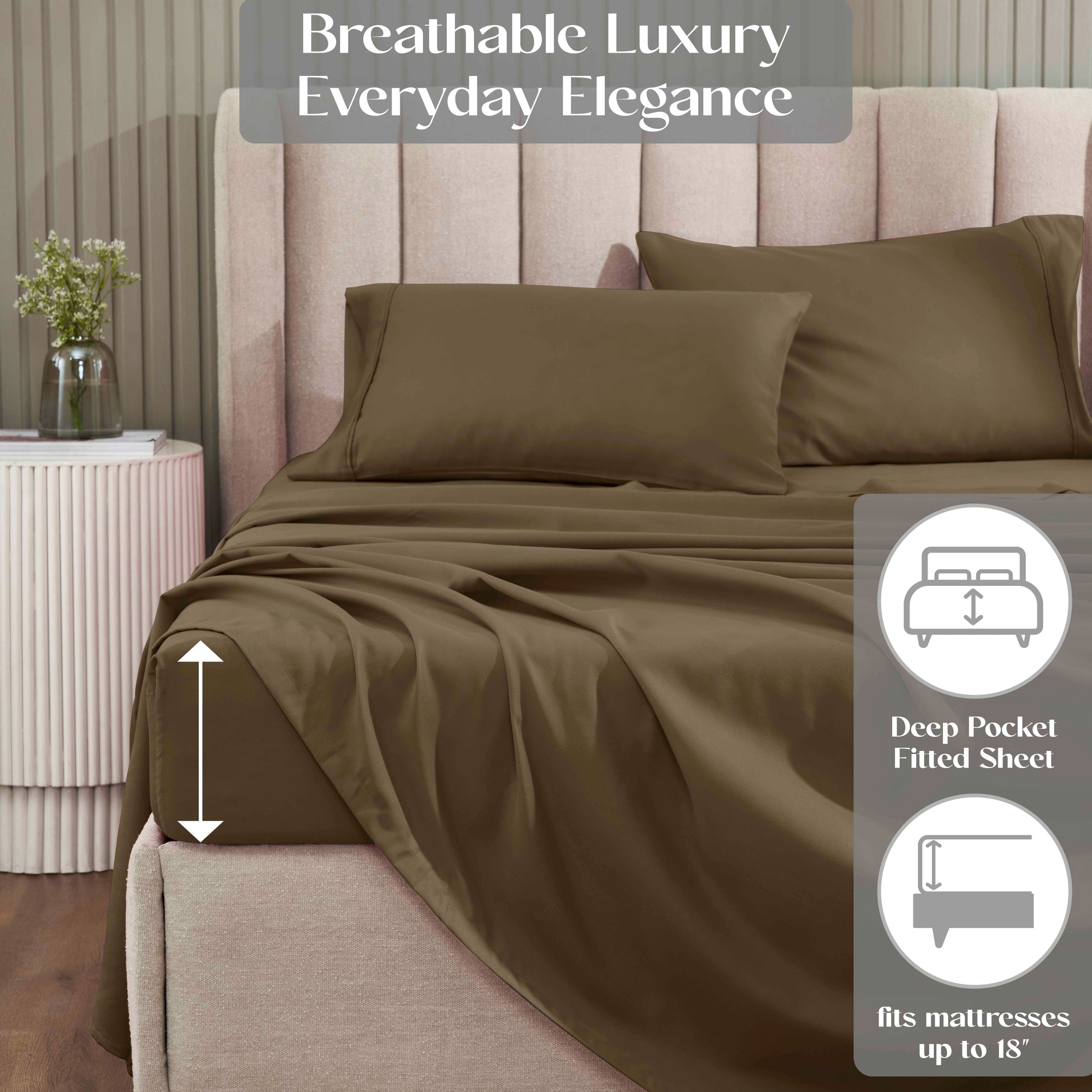 1200 Thread Count Cotton Rich Solid Deep Pocket Bed Sheet Set - Queen Size, Ultra Soft & Breathable - Perfect for Luxury Hotels, Guest Rooms & Master Bedrooms