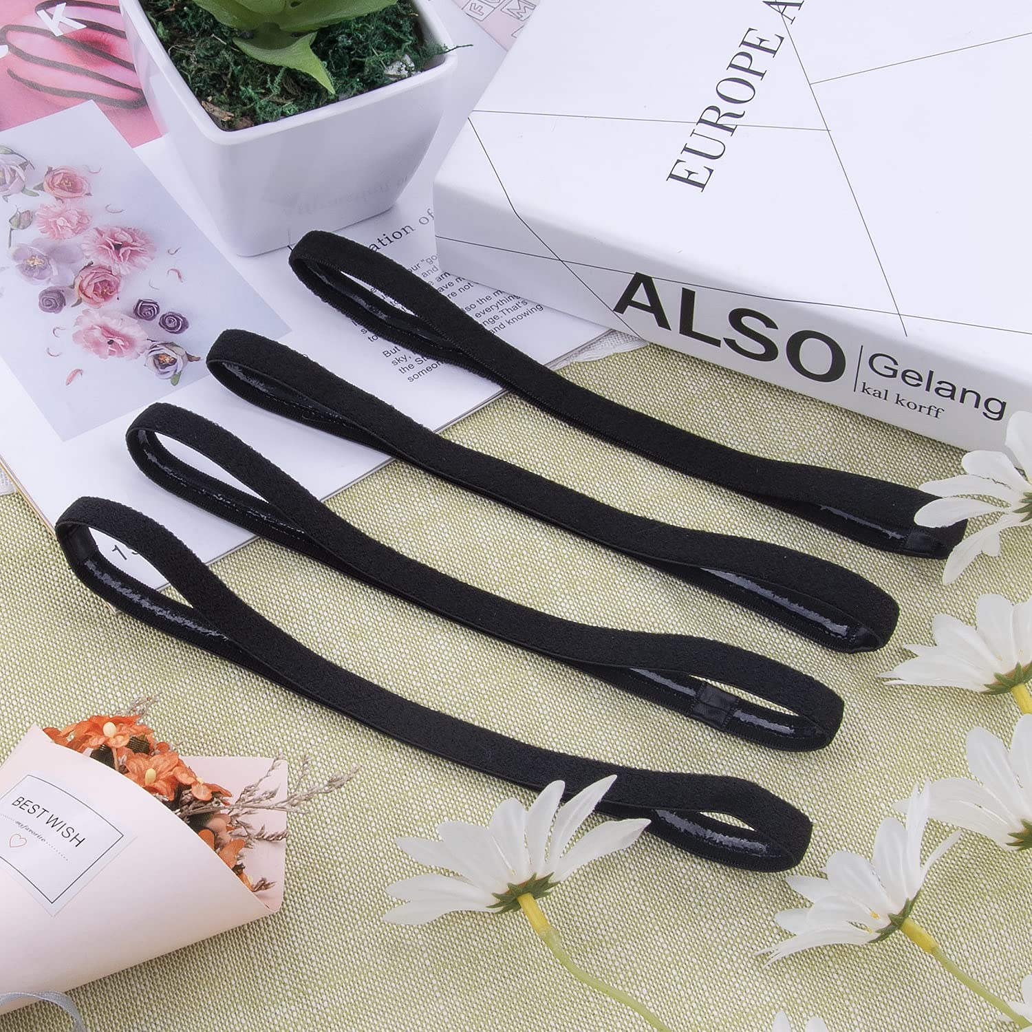 Duufin 20 Pack Non-Slip Elastic Sports Headbands - Sweat Absorbent Workout Headbands for Women, Men & Girls - Thin Hair Bands for Running, Yoga, Gym & Tennis (Black)