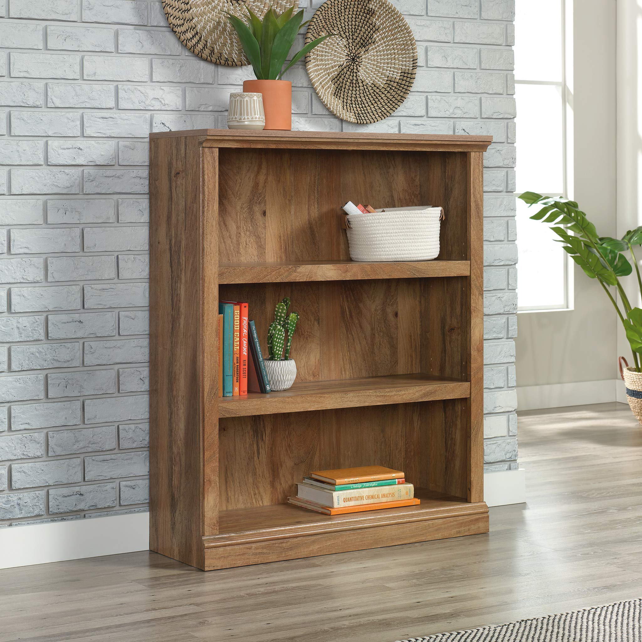 Sauder 3-Shelf Bookcase with Storage - Sindoori Mango Finish Wooden Bookshelf for Home Office, Living Room & Bedroom Organization