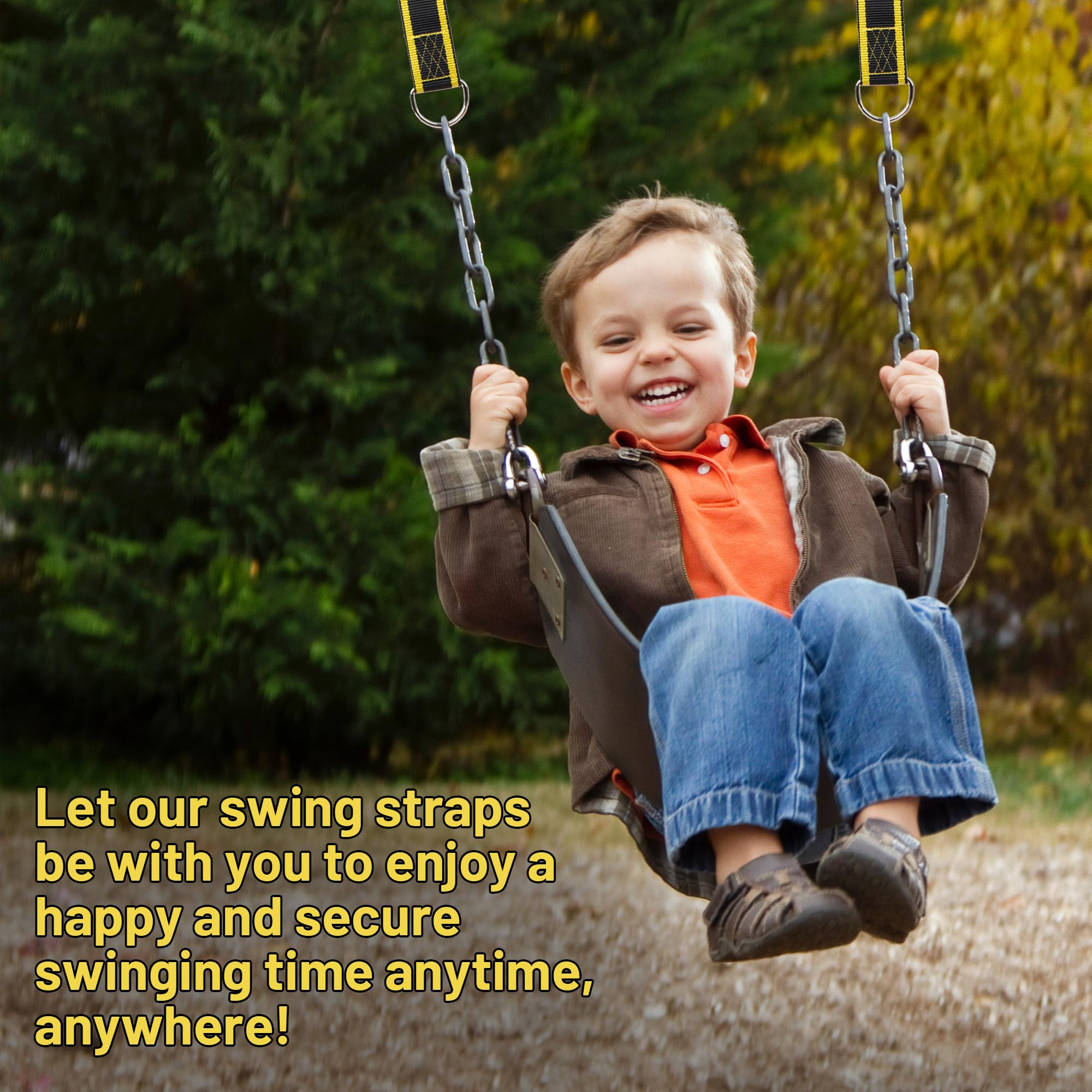 Heavy Duty Tree Swing Straps Kit - 3000 lbs Capacity with Safety Lock Carabiner & Spinner - 5FT Black/Yellow Tree Protector Straps for Hammocks, Swings & Outdoor Play (Backyard, Park, Camping)
