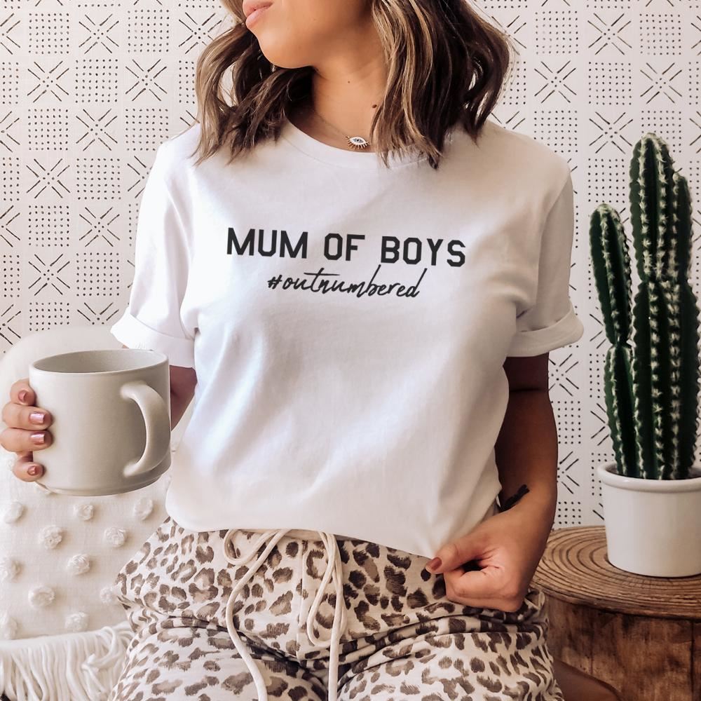 Outnumbered Mom T-Shirt - Funny Hashtag Shirt for Moms of Boys | Perfect for Family Photos, Playdates & Mom Life