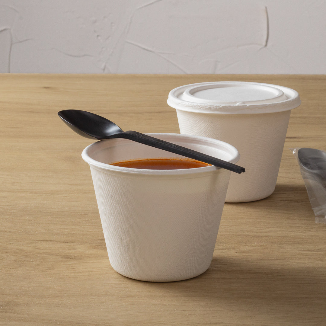 Eco-Friendly Black CPLA Plastic Spoons - Compostable, Heat Resistant, Individually Wrapped (6.5