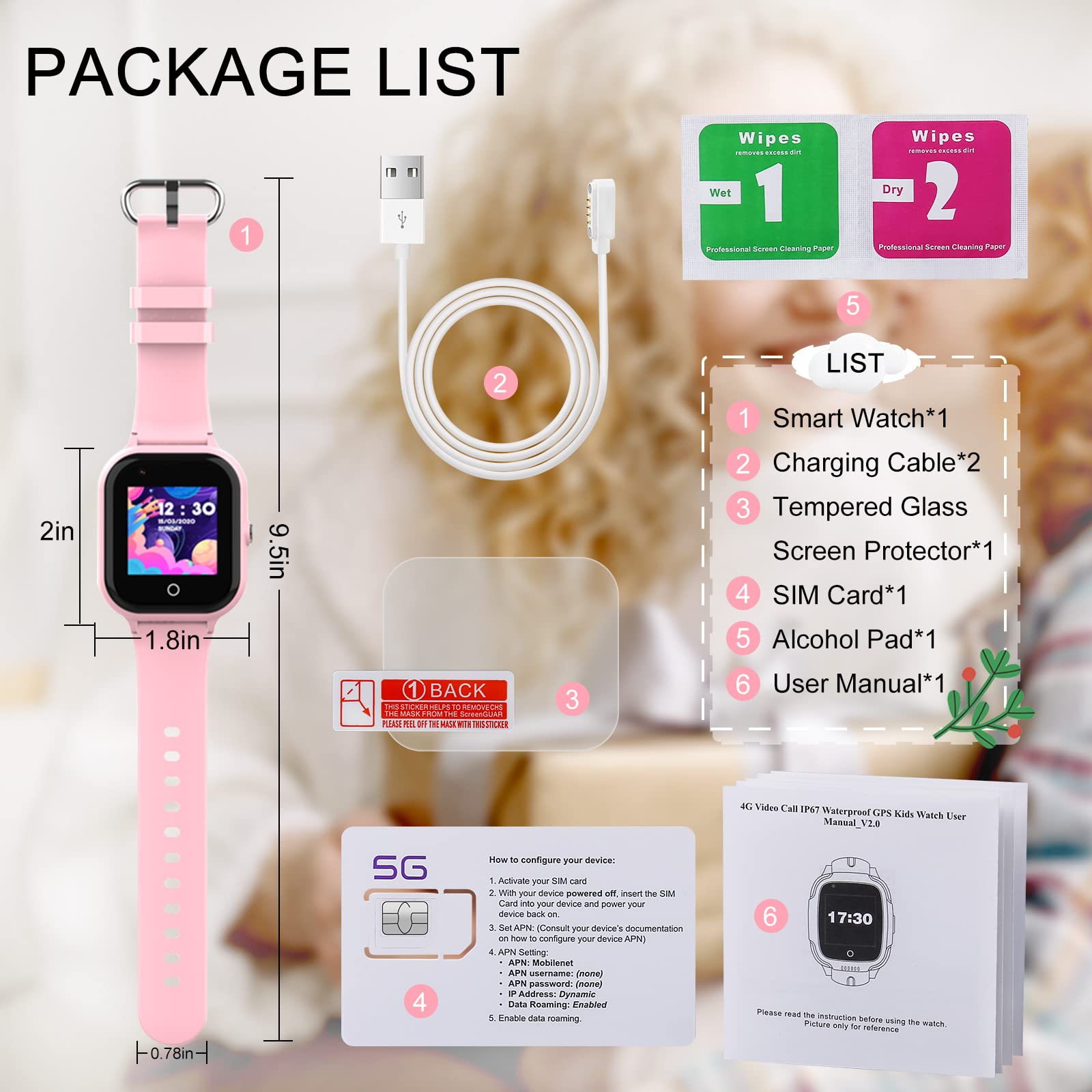 Wonlex 4G Kids Smart Watch with GPS Tracker, SIM Card, SOS Camera & Video Call - Waterproof Smartwatch for Girls Boys Age 4-12 - Perfect for School, Outdoor Play & Birthday Gifts (Pink)