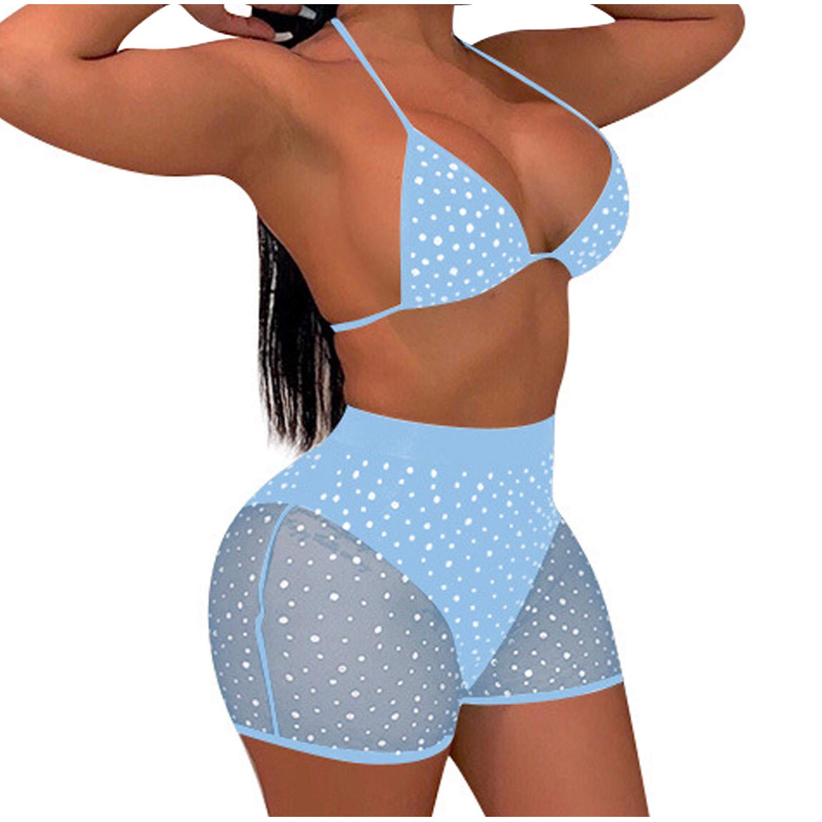 Women's Push-Up Bikini Swimsuit Set with Padded Top & Mesh Shorts - Sequined Beachwear for Pool Party, Vacation & Summer Fashion