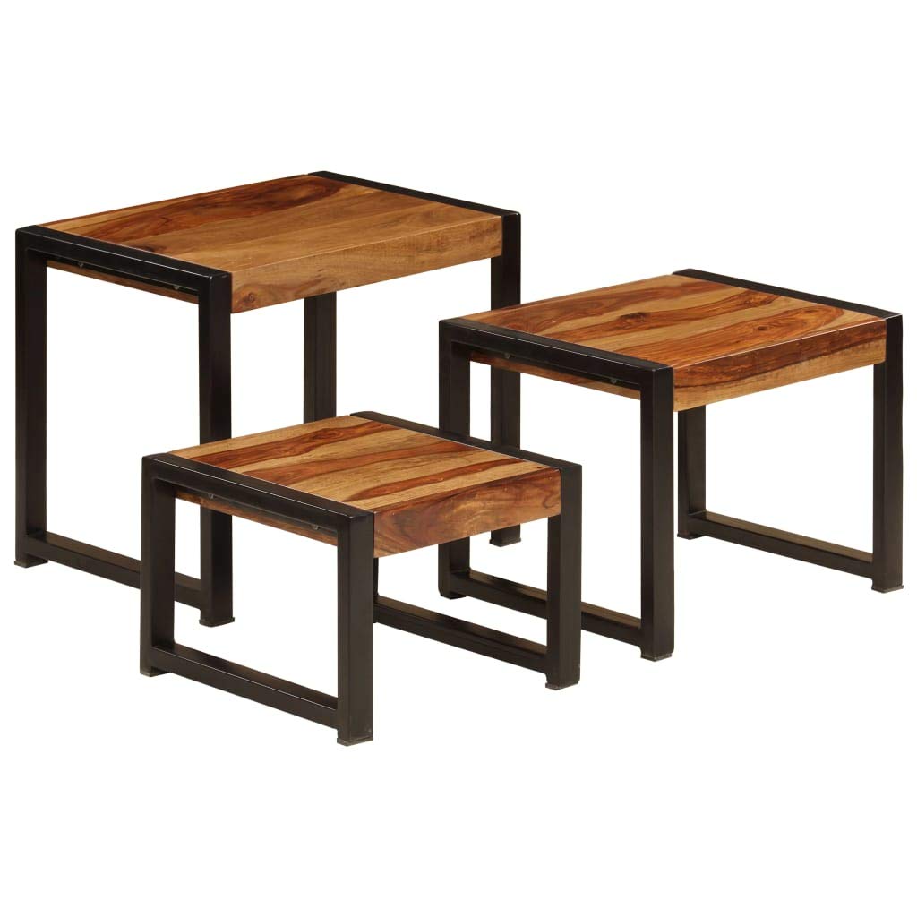 Vintage Sheesham Wood Nesting Tables Set of 3 - Stackable Side End Tables for Living Room, Bedroom & Office - Unfade Memory Accent Furniture - Perfect for Small Spaces, Coffee Table Alternative & Home Decor