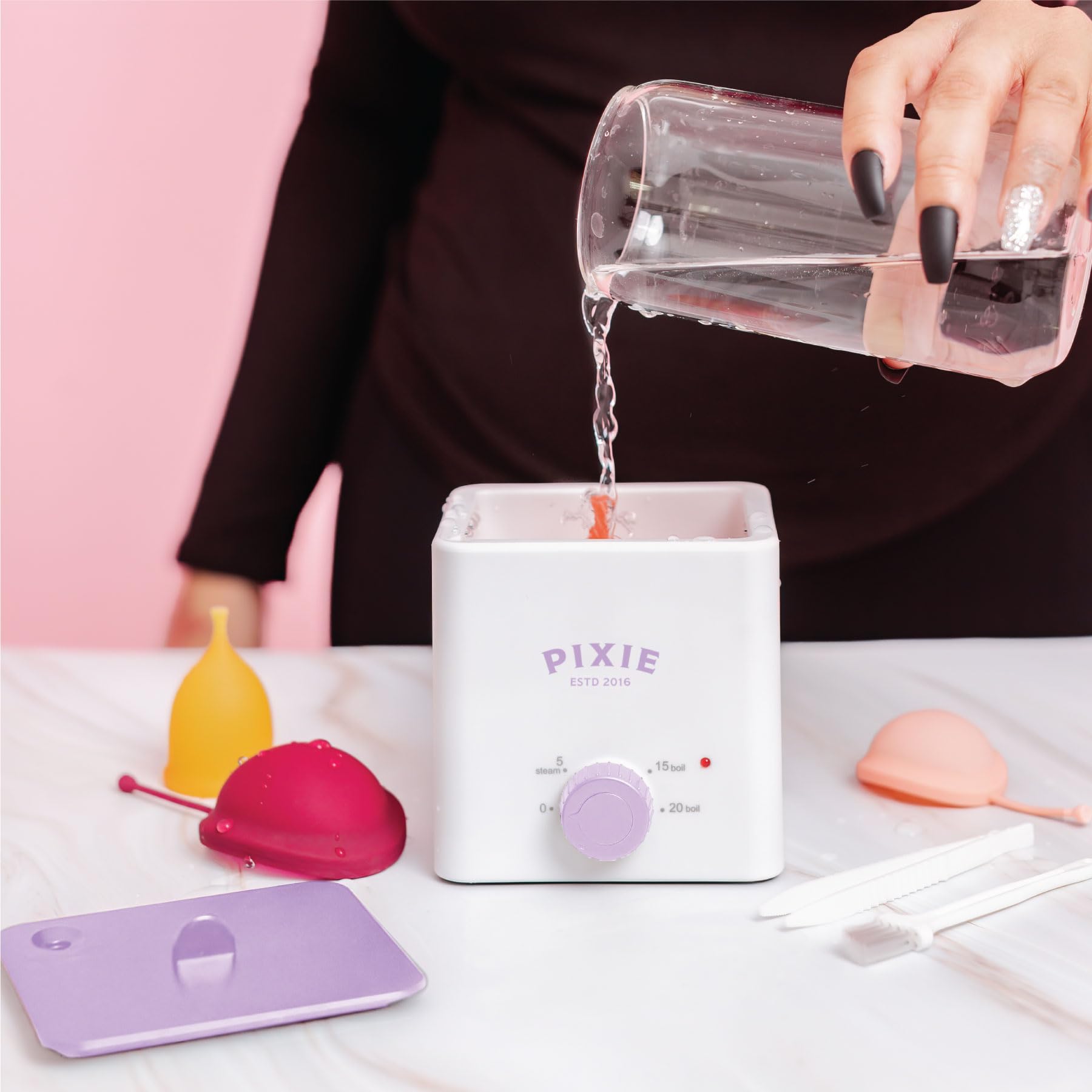 Pixie Menstrual Cup & Disc Sterilizer - Safe Boiling Water Cleaner for Menstrual Hygiene, Kills 99.9% Germs - Perfect for Travel, Home & Gym Use