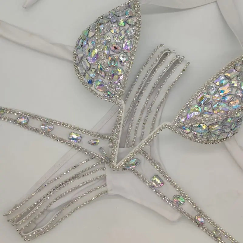 2020 Venus Vacation V-Neck Rhinestone Bikini Set - Push Up Swimsuit with Bling Stones for Women | Perfect for Beach Vacations, Pool Parties & Summer Getaways