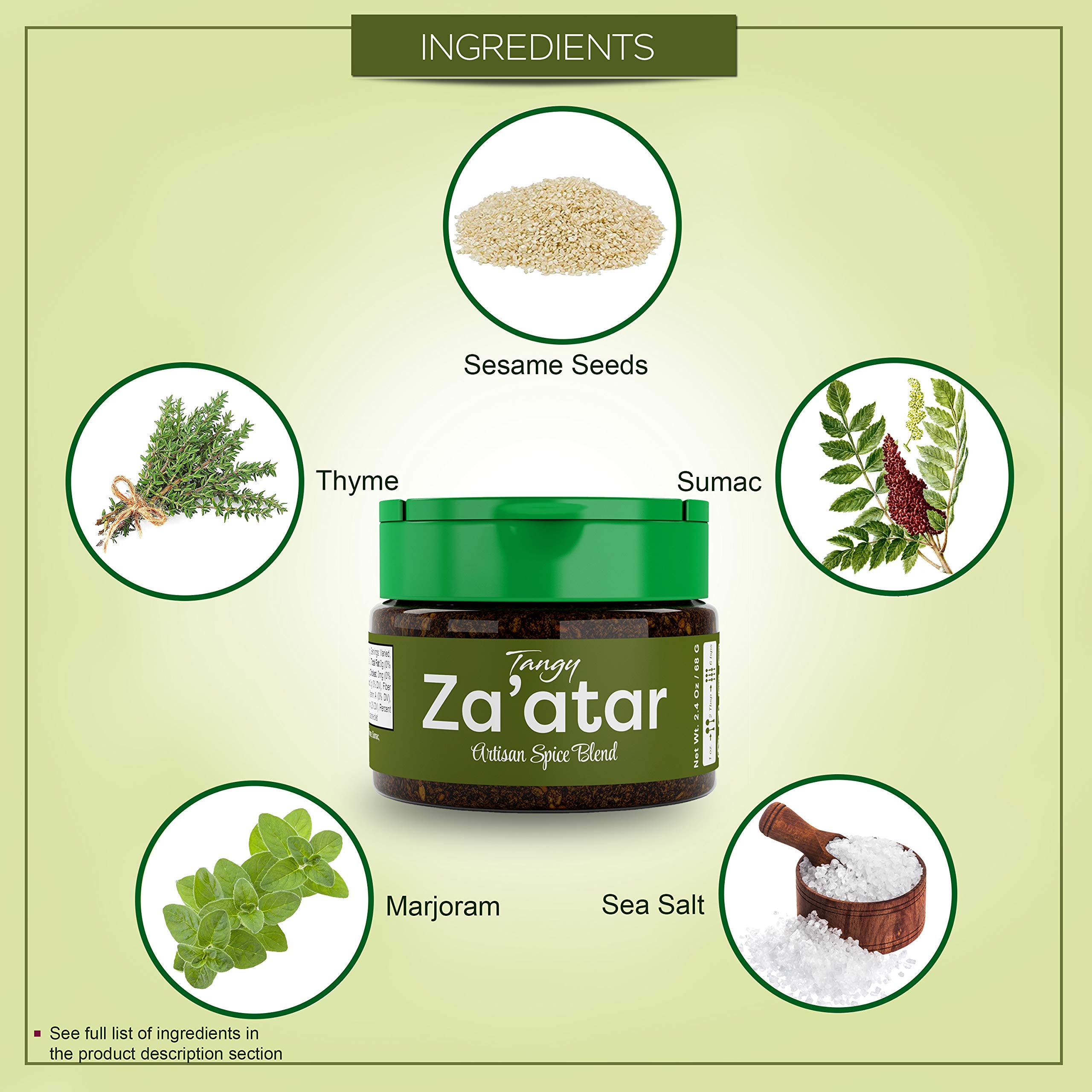 USimplySeason Tangy Zaatar Spice (2.4 oz) - Authentic Mediterranean Seasoning Blend for Bread, Hummus, Salads & More - Vegan, Non-GMO, Gluten-Free, Made in USA - Perfect for Cooking, Baking & Meal Prep