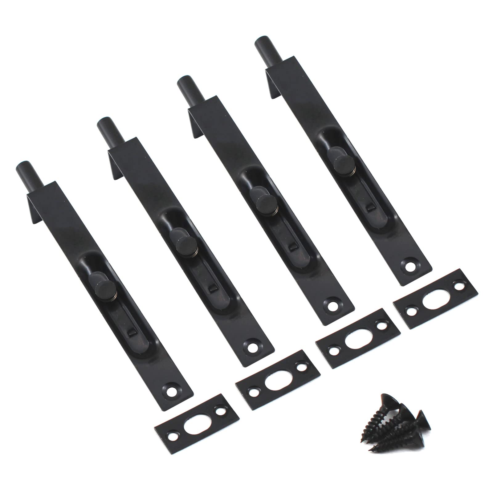 8 Inch Stainless Steel Concealed Door Lock Flush Slide Latch Bolt with Screws - Black (4 Pack) - Perfect for Cabinet, Closet, Furniture & RV Security