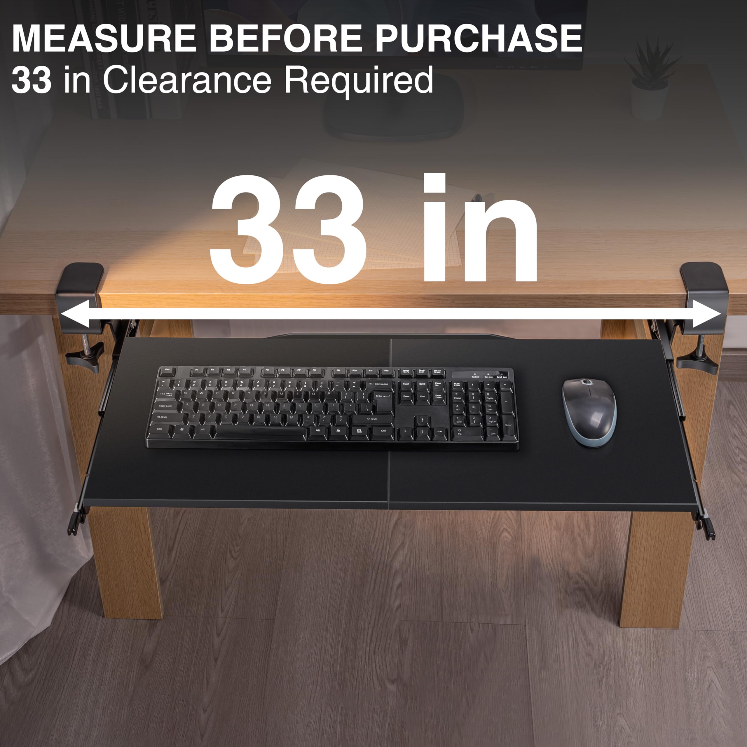 Ergonomic Under Desk Keyboard Tray - Slide-Out Wrist Support with Heavy-Duty C-Clamp Mount (26.8