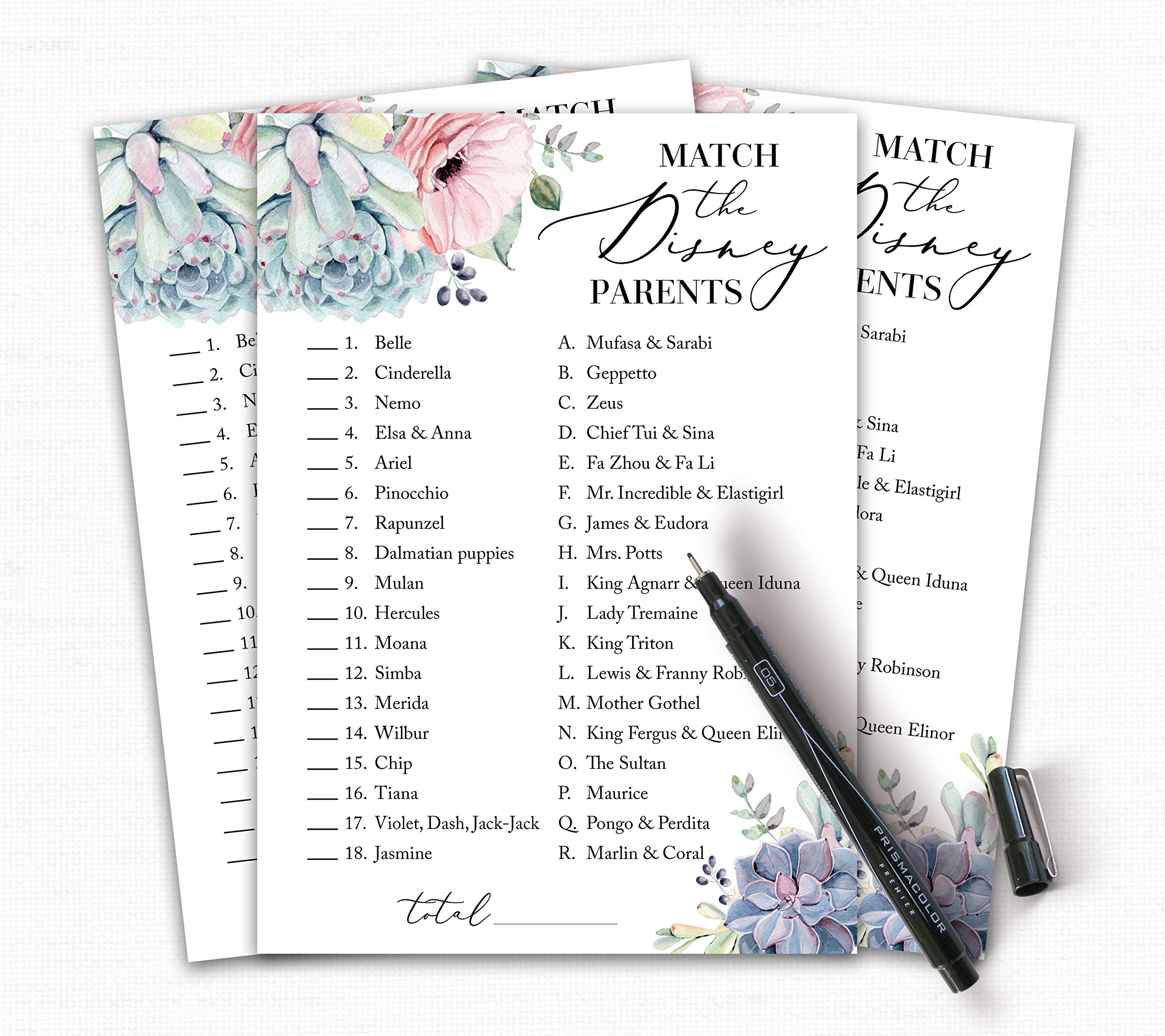 25-Pack Gender Neutral Cartoon Parent Match Baby Shower Game - Fun Succulent-Themed Baby Shower Activity for Greenery Decor - Perfect for Coed Showers, Virtual Parties & Gender Reveals