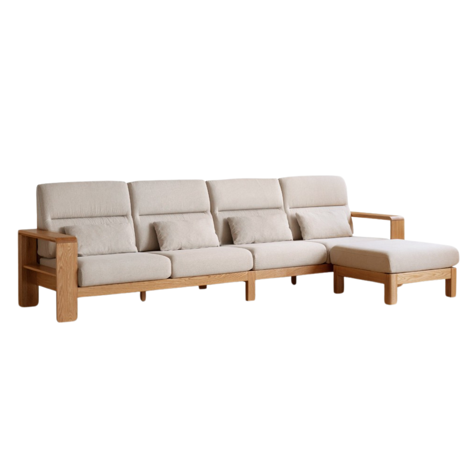 Oak Solid Wood Modern Log Style Corner Fabric Sofa - Rustic Cabin Furniture for Living Room, Lodge & Cozy Home Decor