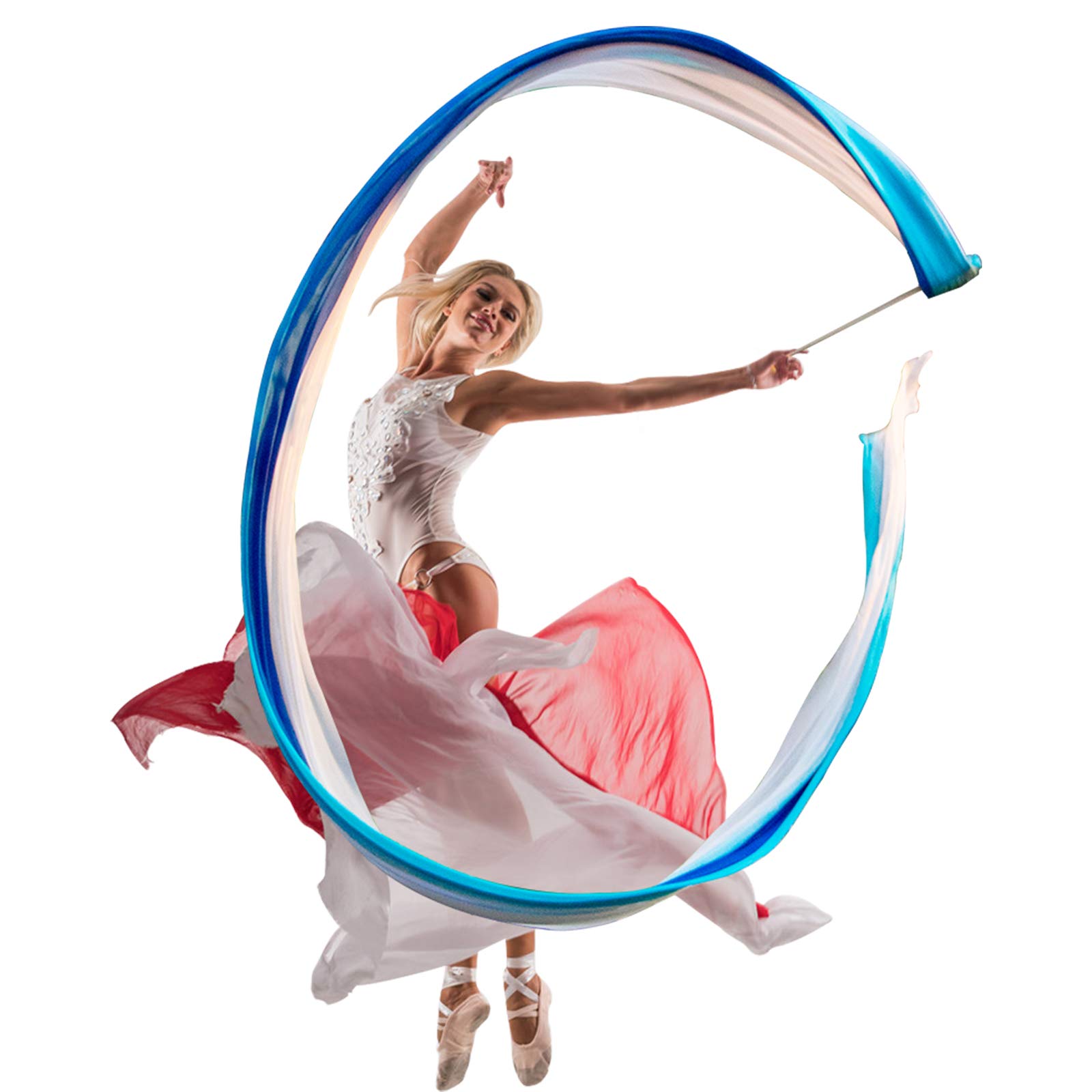 KIKIGOAL 16.4FT Real Silk Dance Streamer Ribbon with Rod - Gymnastics, Belly Dance, Baton Twirling, Talent Shows, Church Praise | Perfect for Performances, Stage Shows & Artistic Dancing