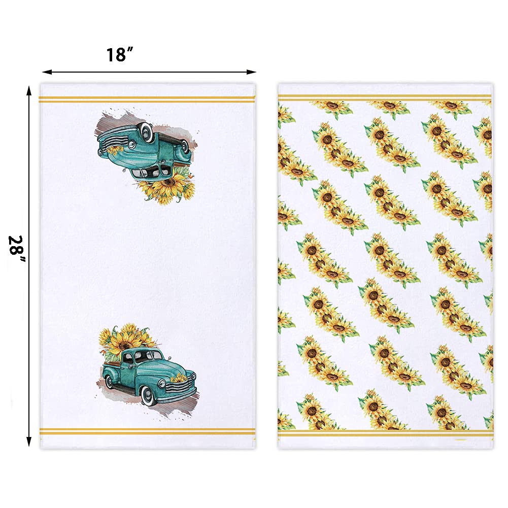 Set of 2 Sunflower Printed Kitchen Dish Towels 18x28 Inch - Absorbent Cotton Tea Towels for Cooking, Baking & Decor - Perfect for Spring Summer Farmhouse, Rustic Kitchen Decor